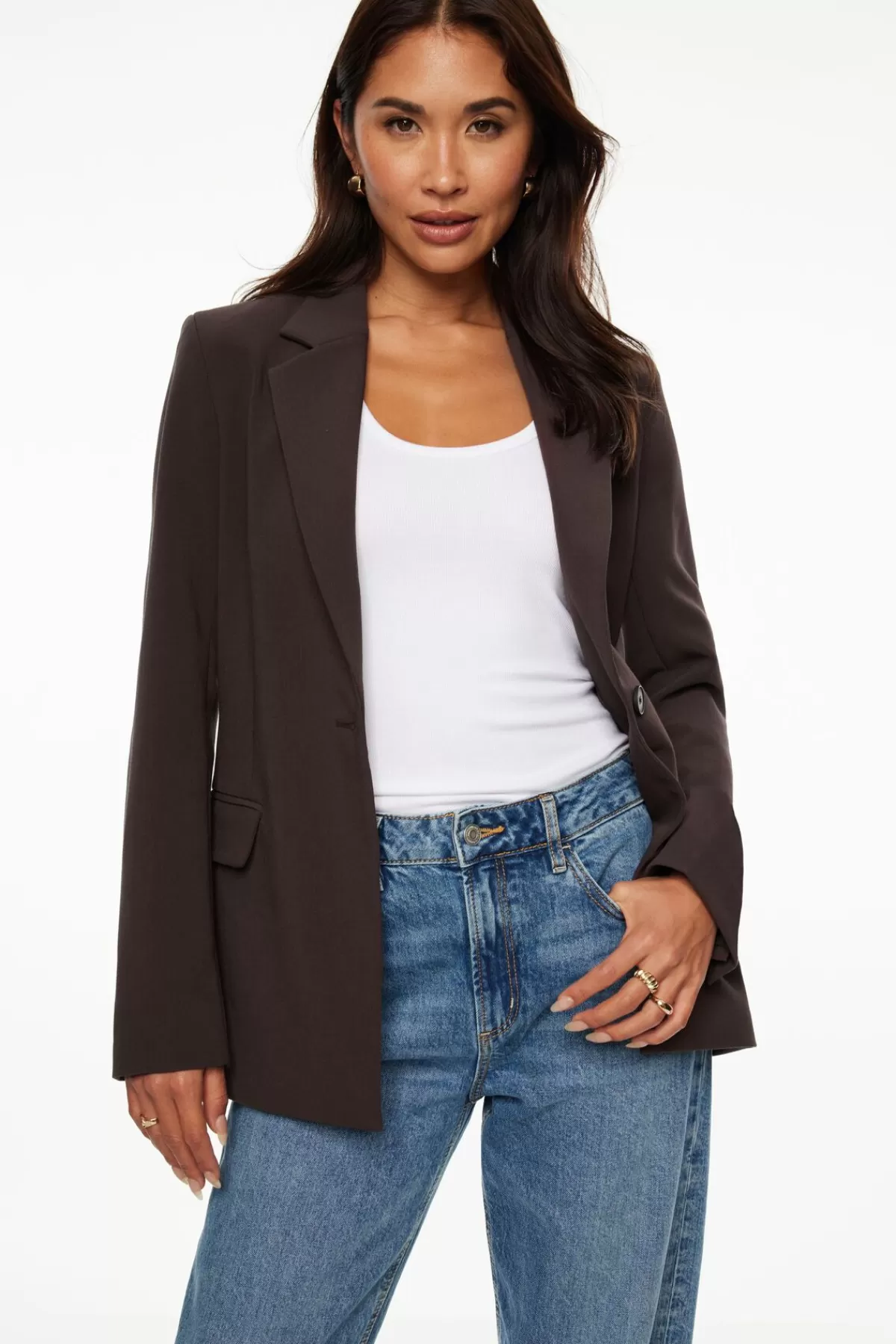 Dynamite Adeline Single Breasted Blazer Brown Clearance