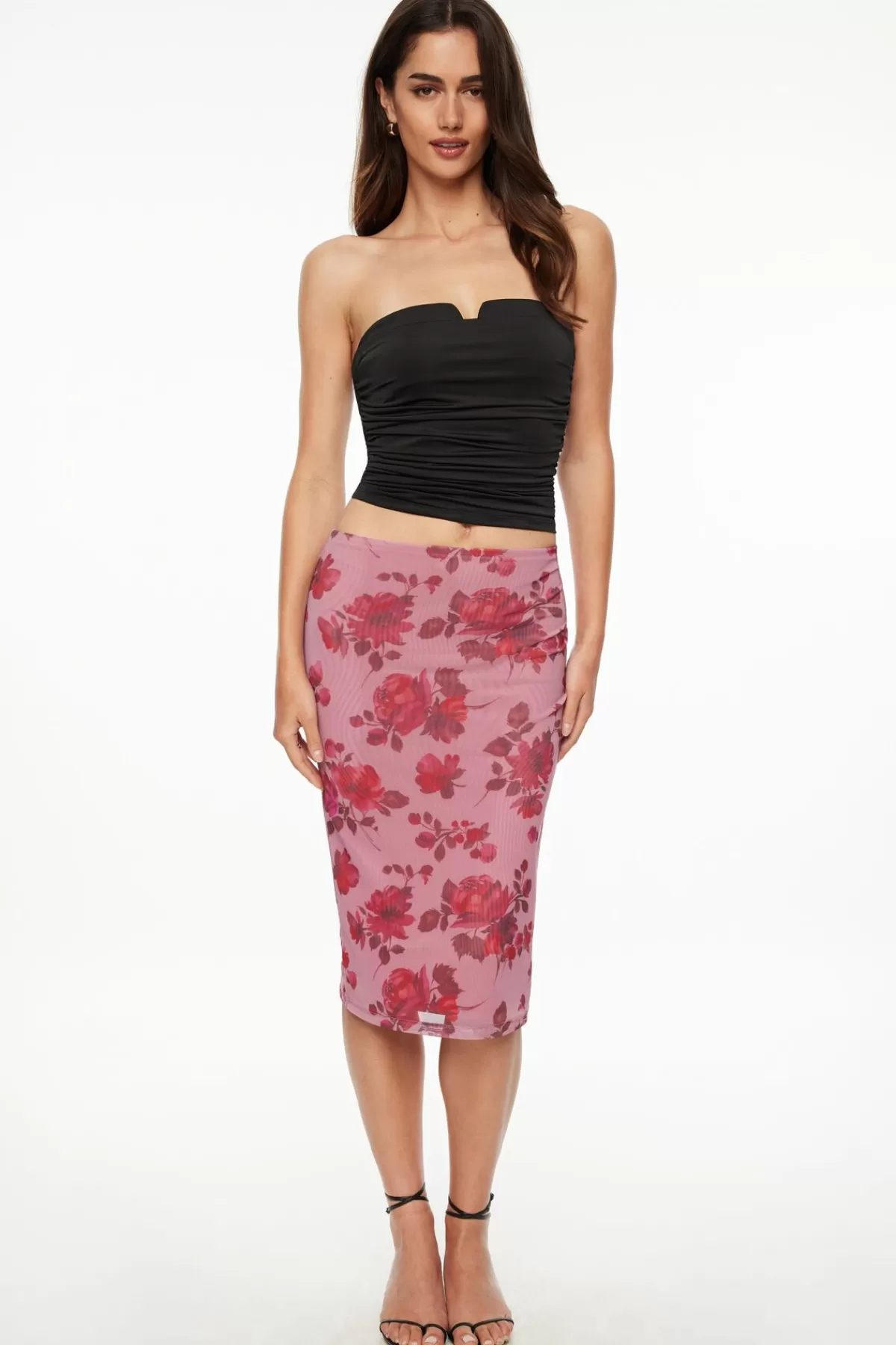 Dynamite Alana Mesh Midi Skirt Pink New