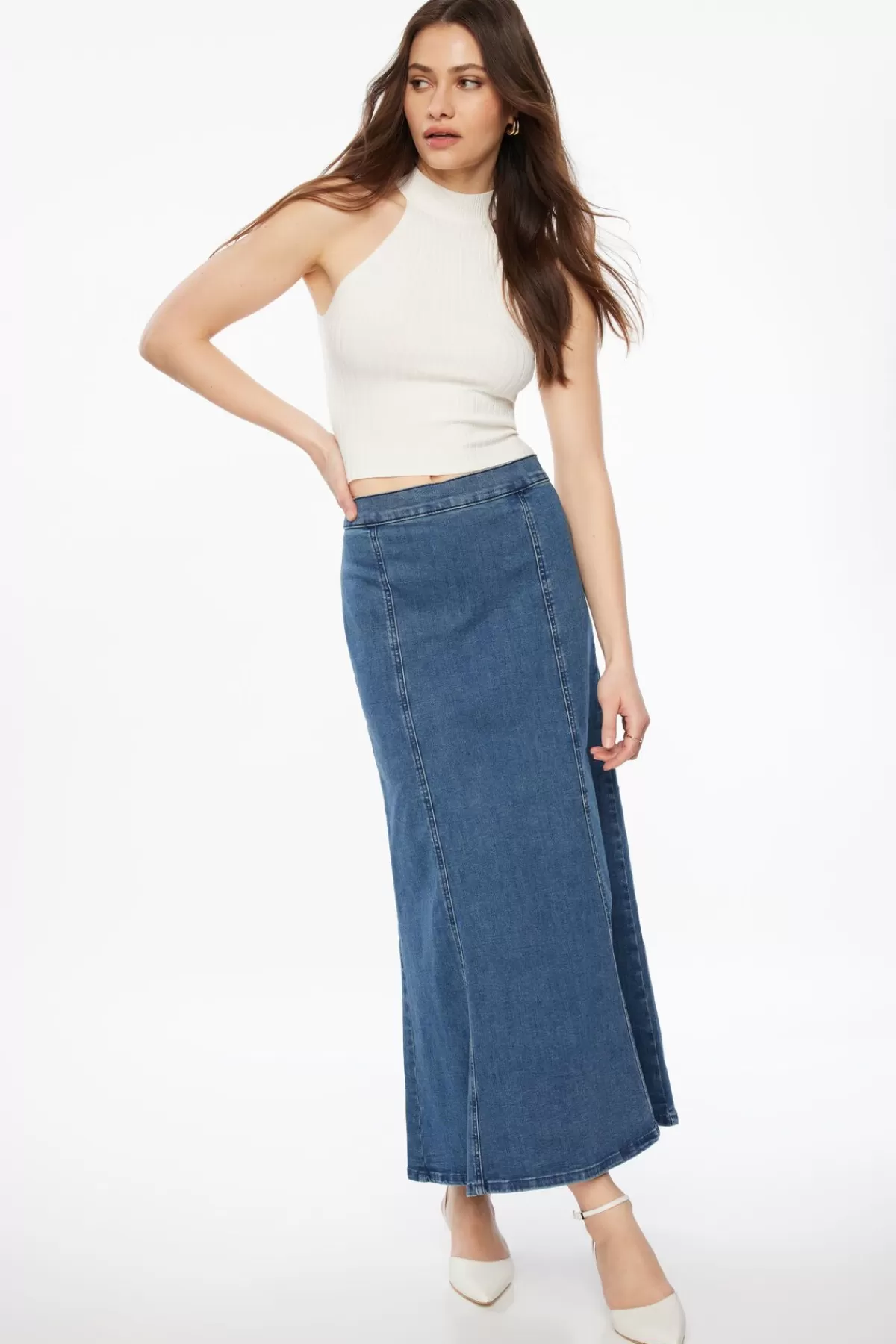 Dynamite A-Line Denim Maxi Skirt Blue Cheap