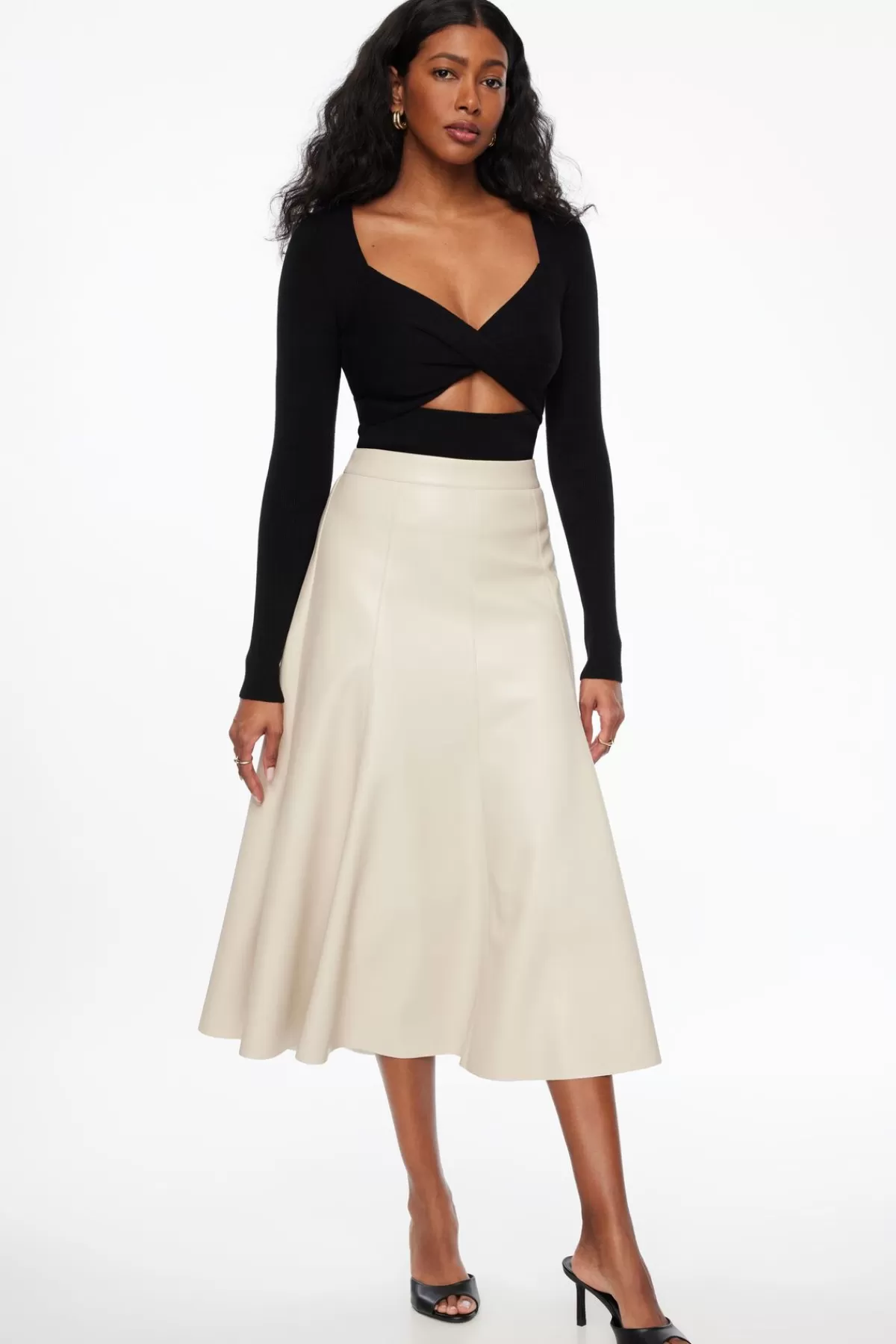 Dynamite A-Line Faux Leather Midi Skirt Gray Outlet