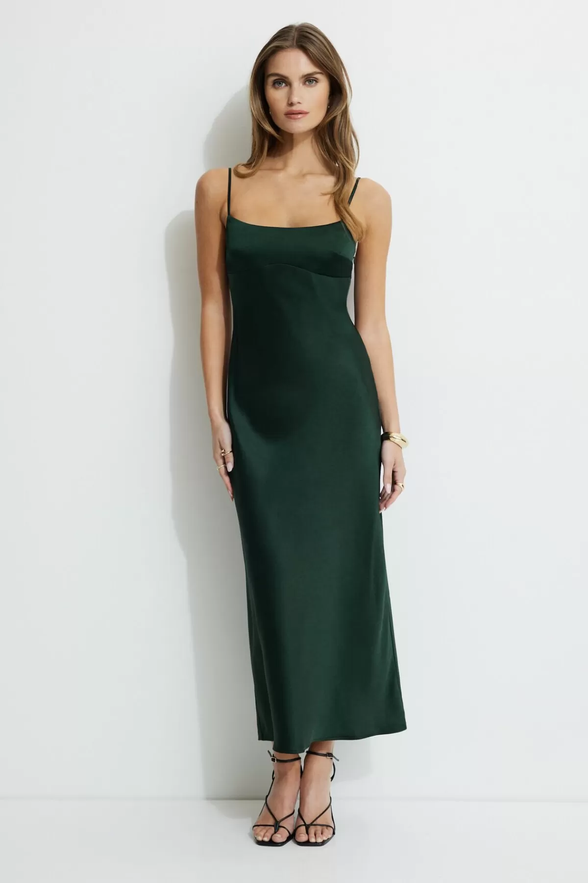 Dynamite Amira Satin Maxi Slip Dress Green Discount