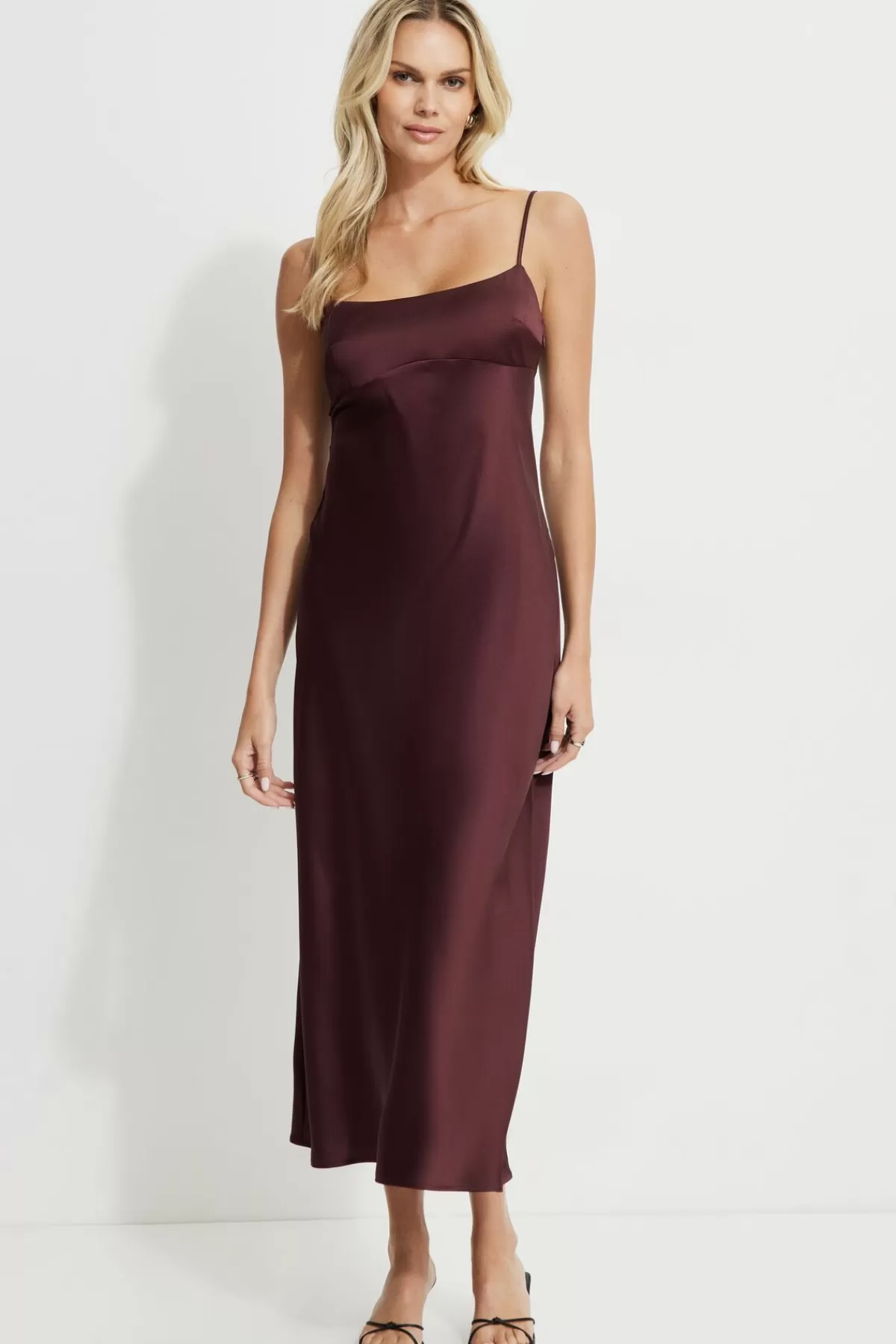 Dynamite Amira Satin Maxi Slip Dress Burgundy Sale