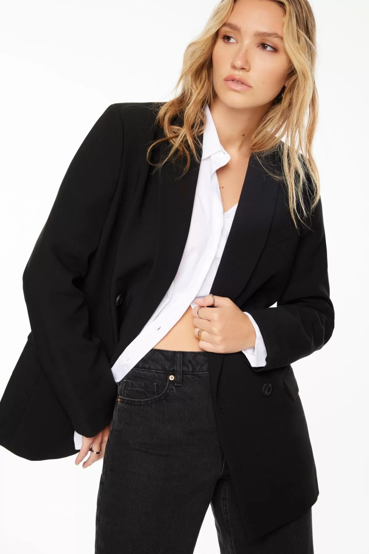 Dynamite Anya Double Breasted Blazer Black New