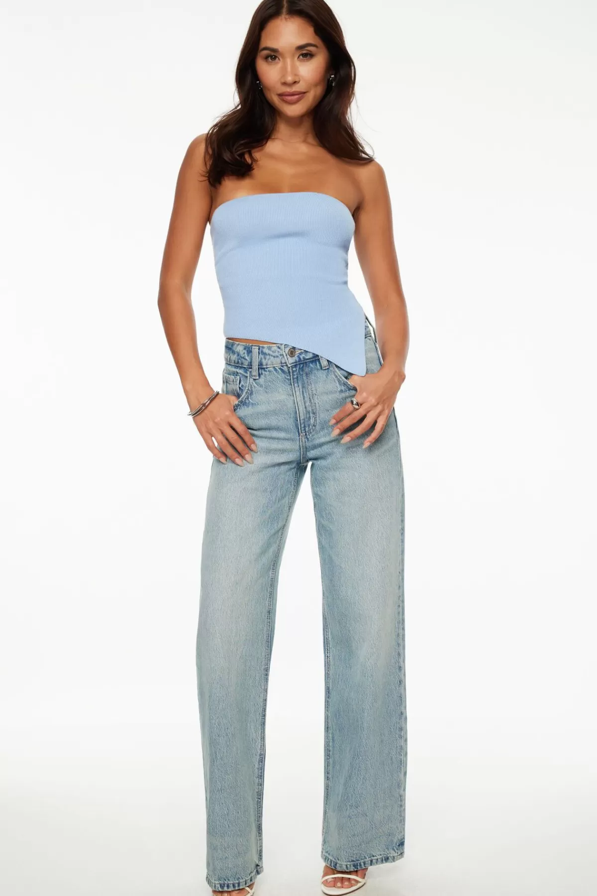 Dynamite Asymmetric Tube Top Blue Outlet