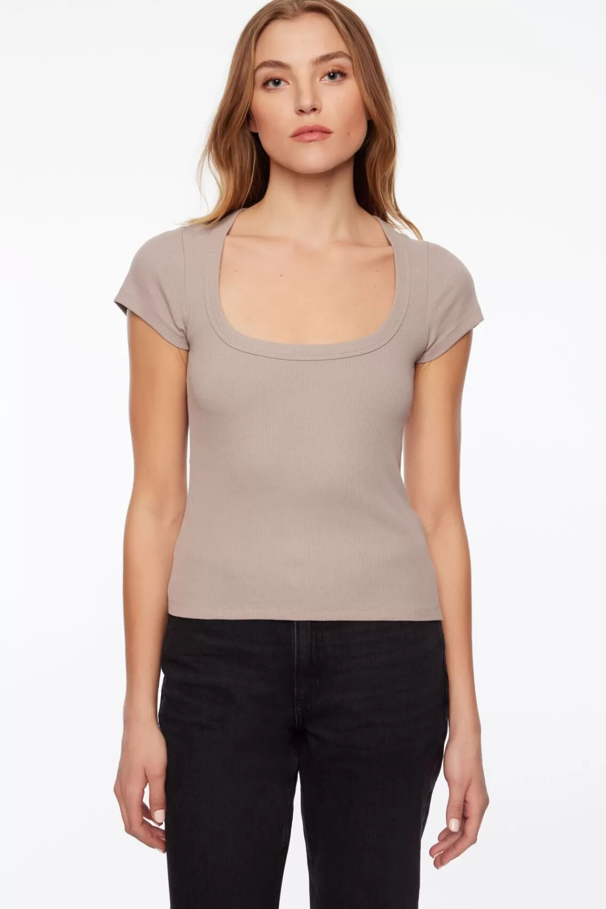 Dynamite Aurelia Scoop Neck Tee Grey Shop