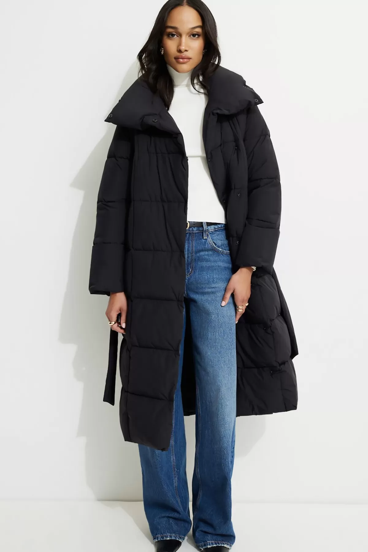 Dynamite Belted Maxi Puffer Coat Black Sale