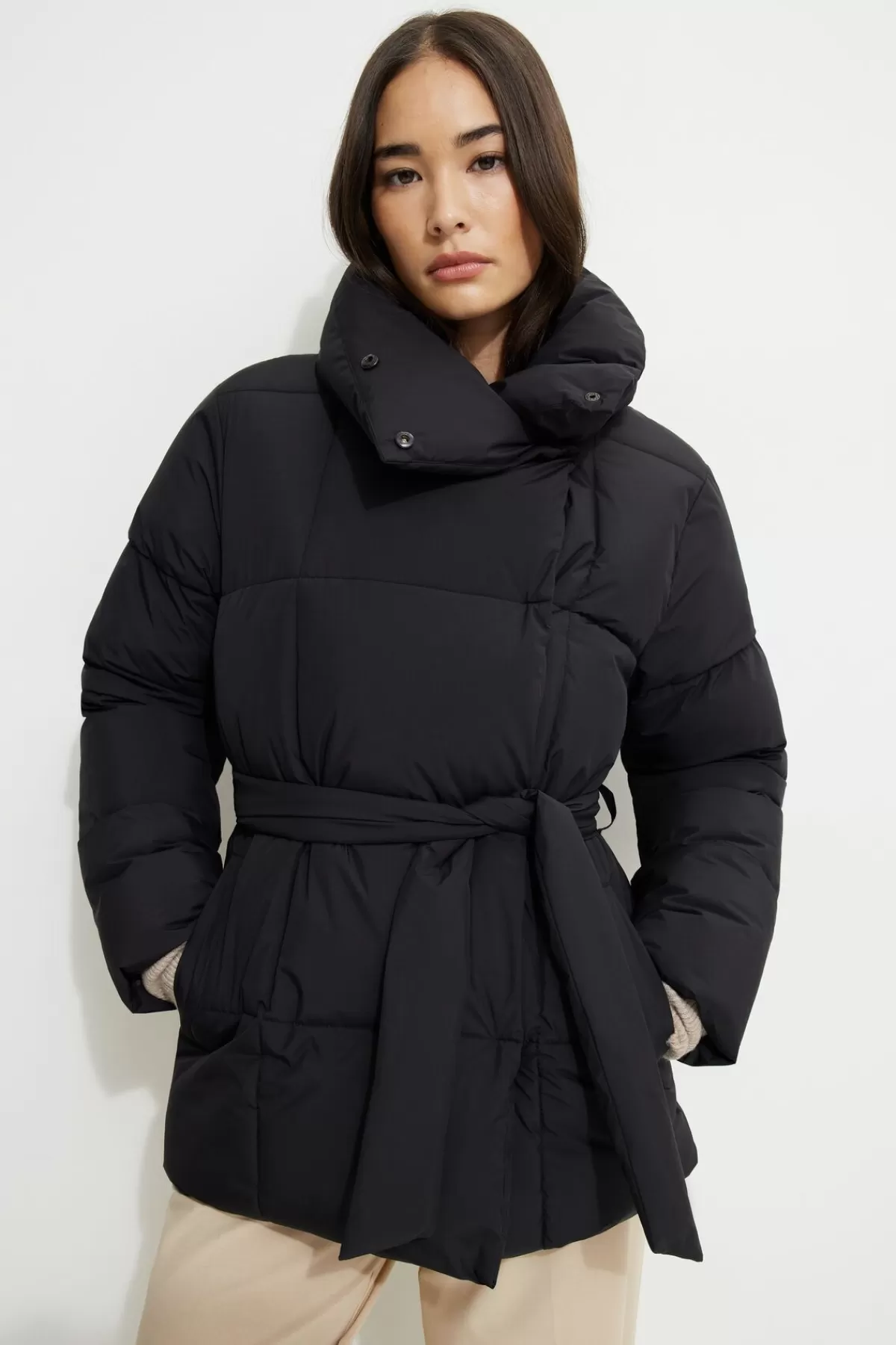 Dynamite Belted Midi Puffer Jacket Black Online