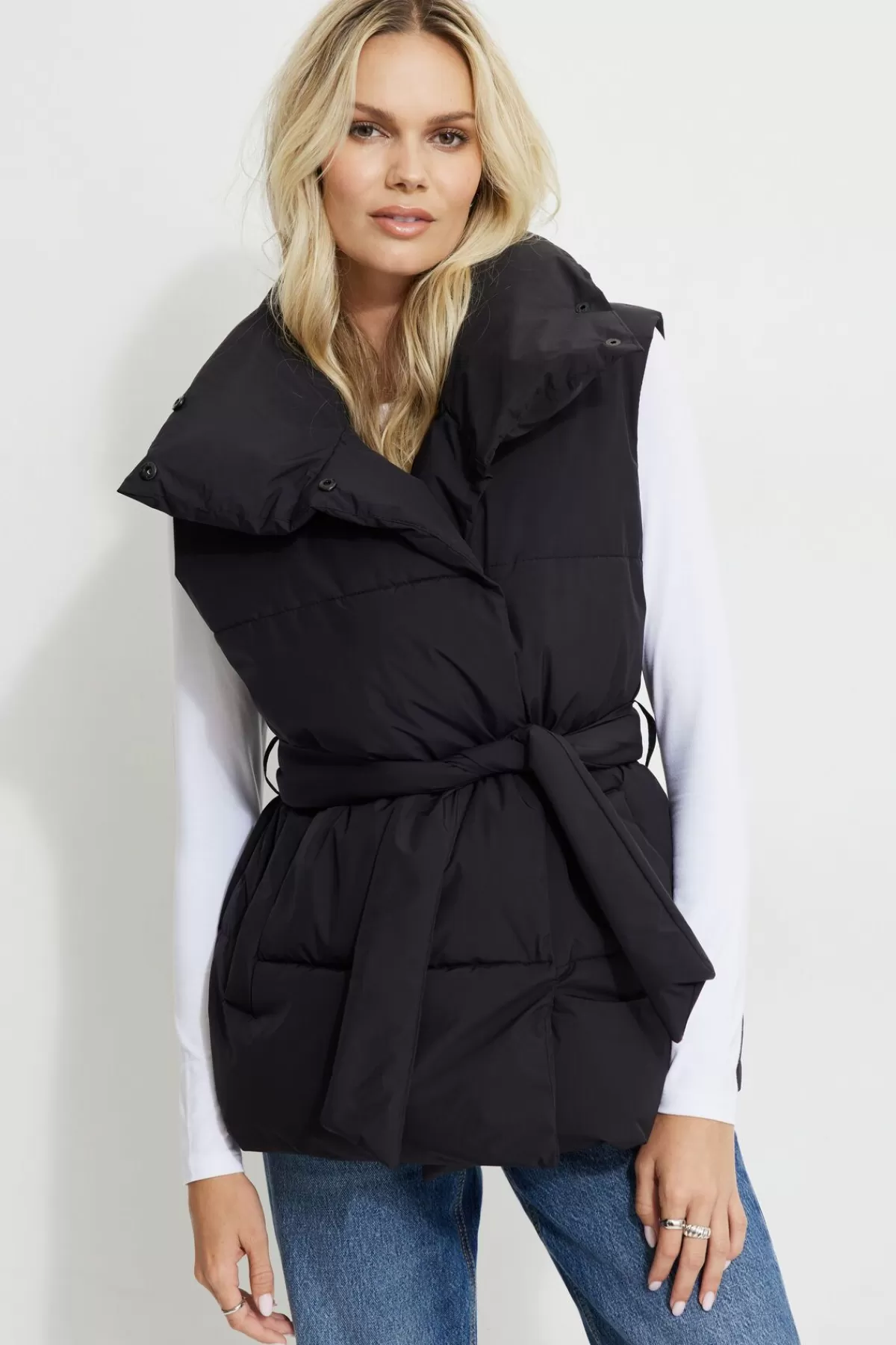 Dynamite Belted Puffer Vest Black Best Sale