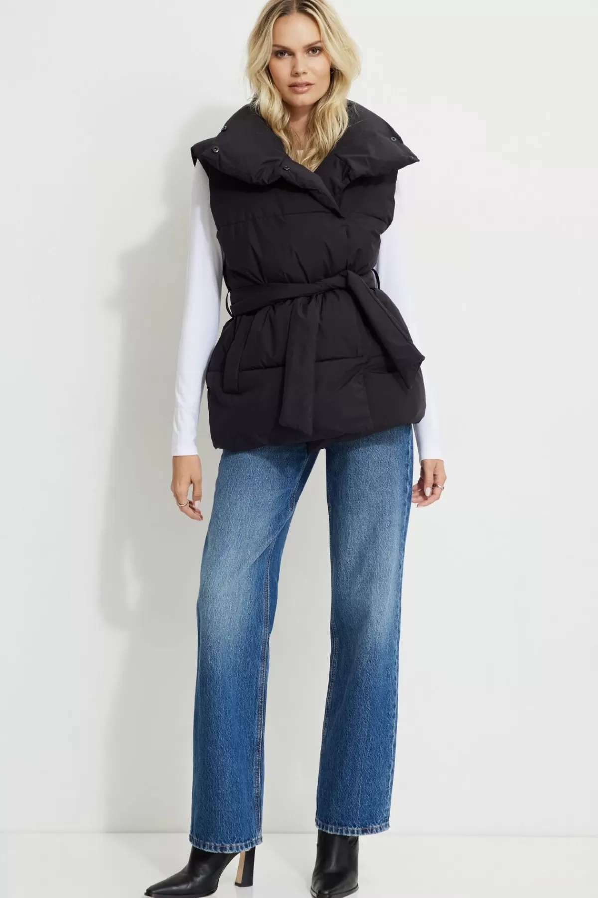 Dynamite Belted Puffer Vest Black Best Sale