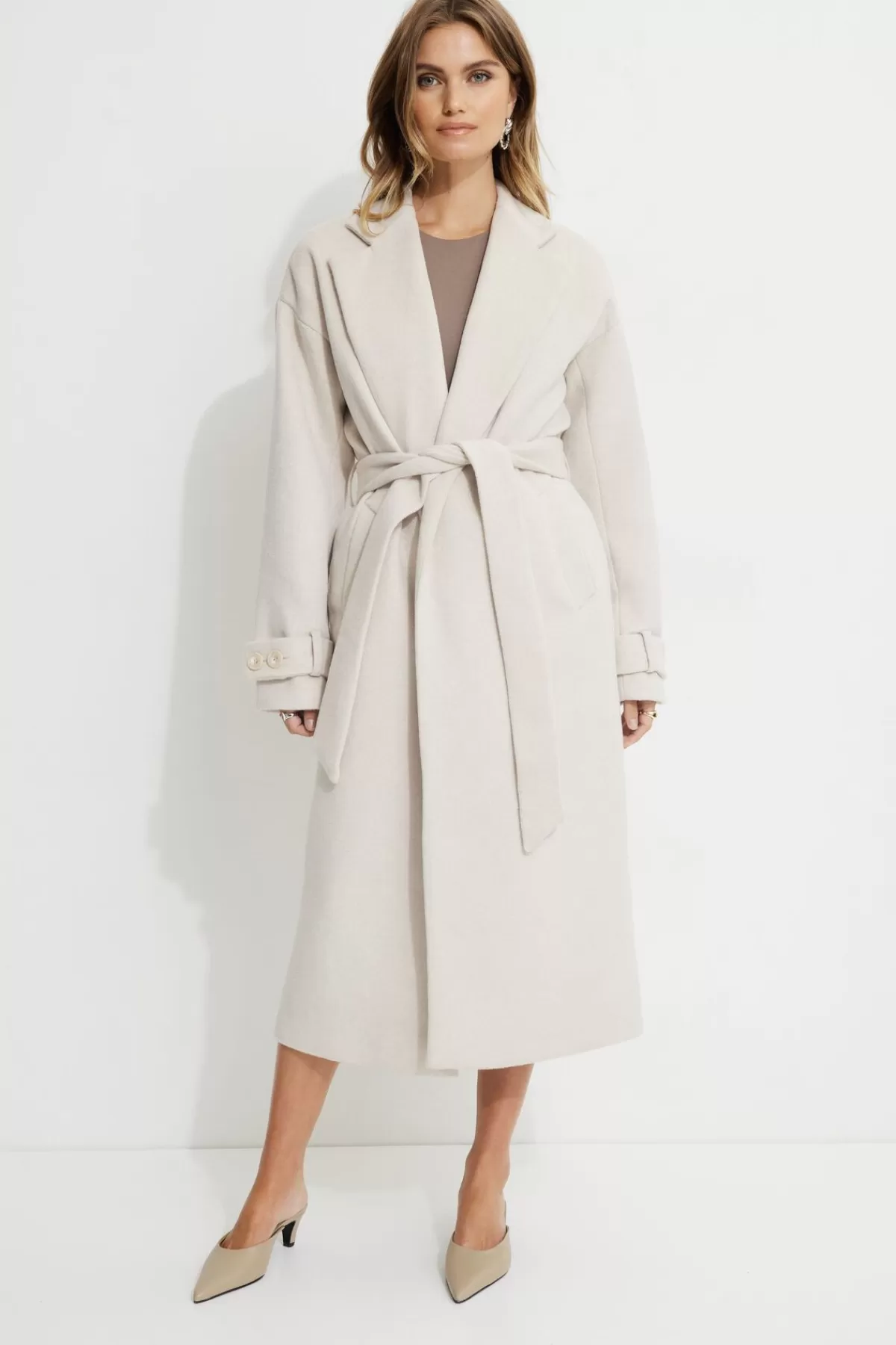 Dynamite Belted Wool Coat Brown Online