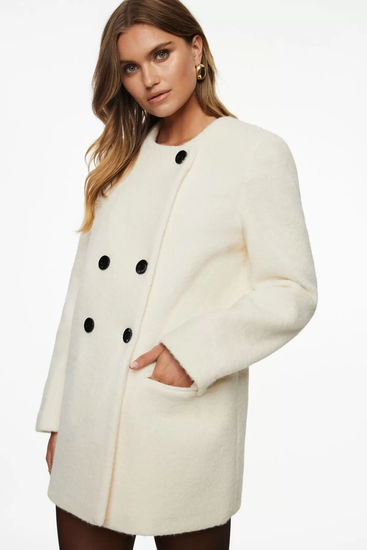 Dynamite Bouclé Double Breasted Coat White Sale