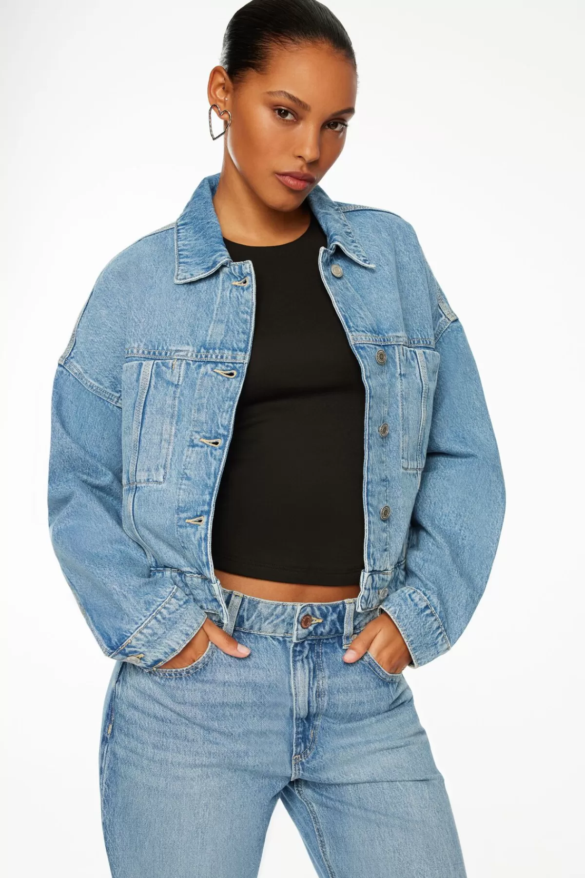 Dynamite Buttoned Denim Jacket Blue Outlet