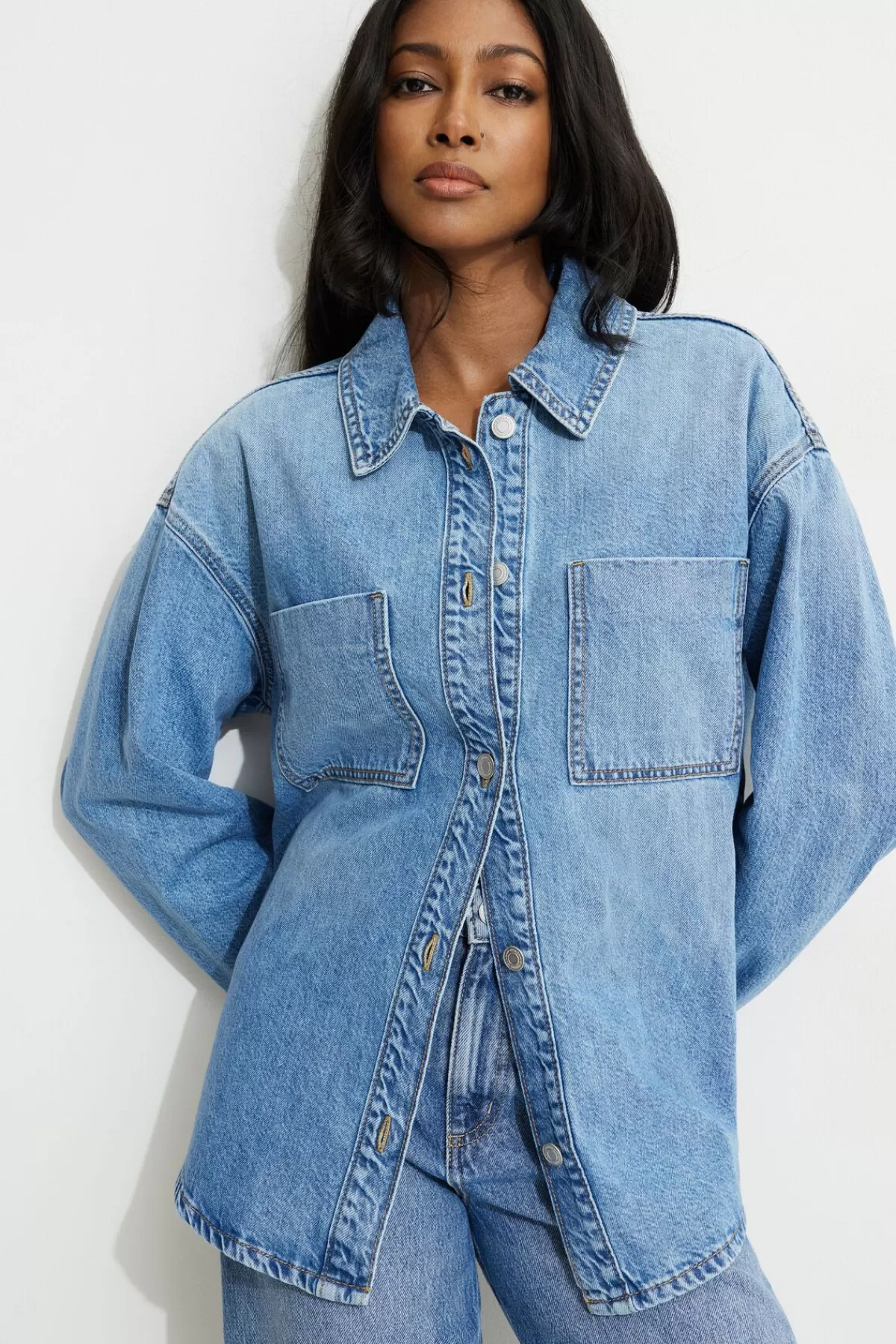 Dynamite Buttoned Denim Shirt Blue Fashion