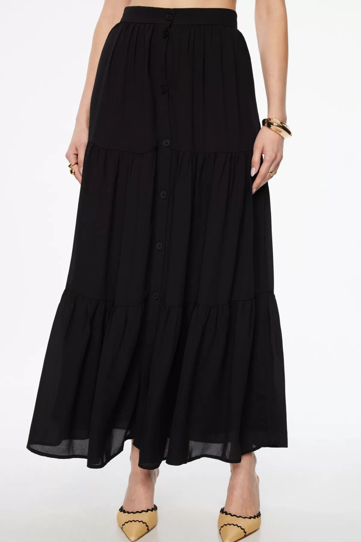 Dynamite Buttoned Tiered Maxi Skirt Black Online