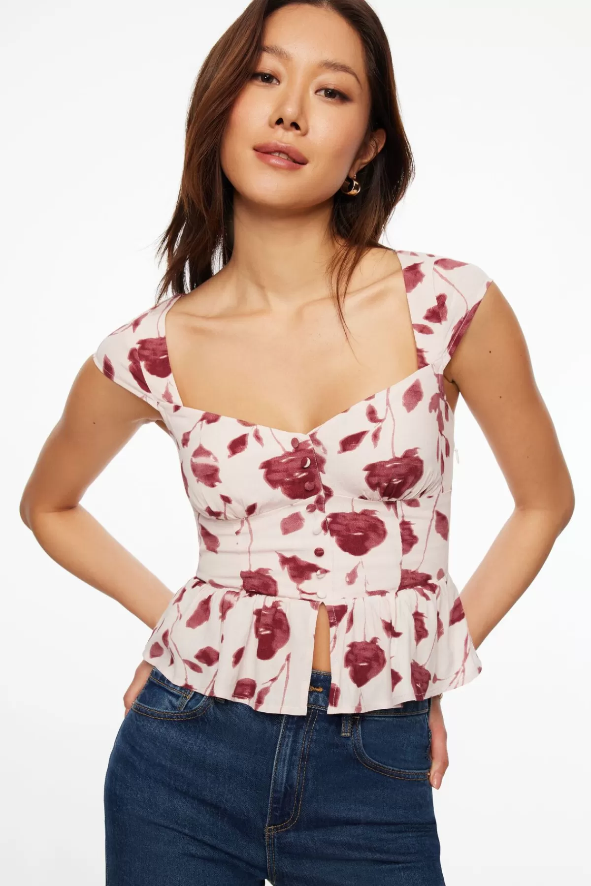 Dynamite Button-Up Peplum Blouse Burgundy Sale