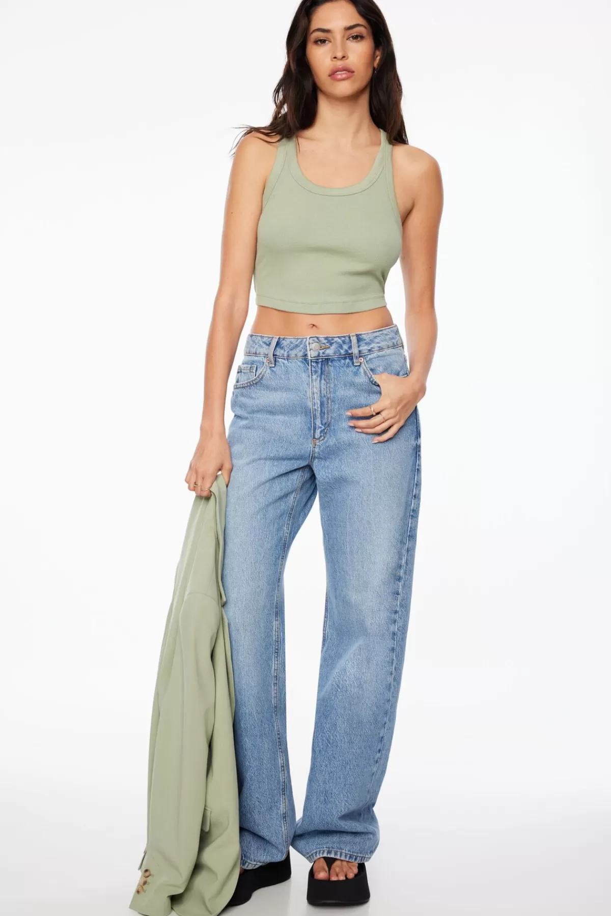 Dynamite Camden Scoop Neck Crop Top Green Hot