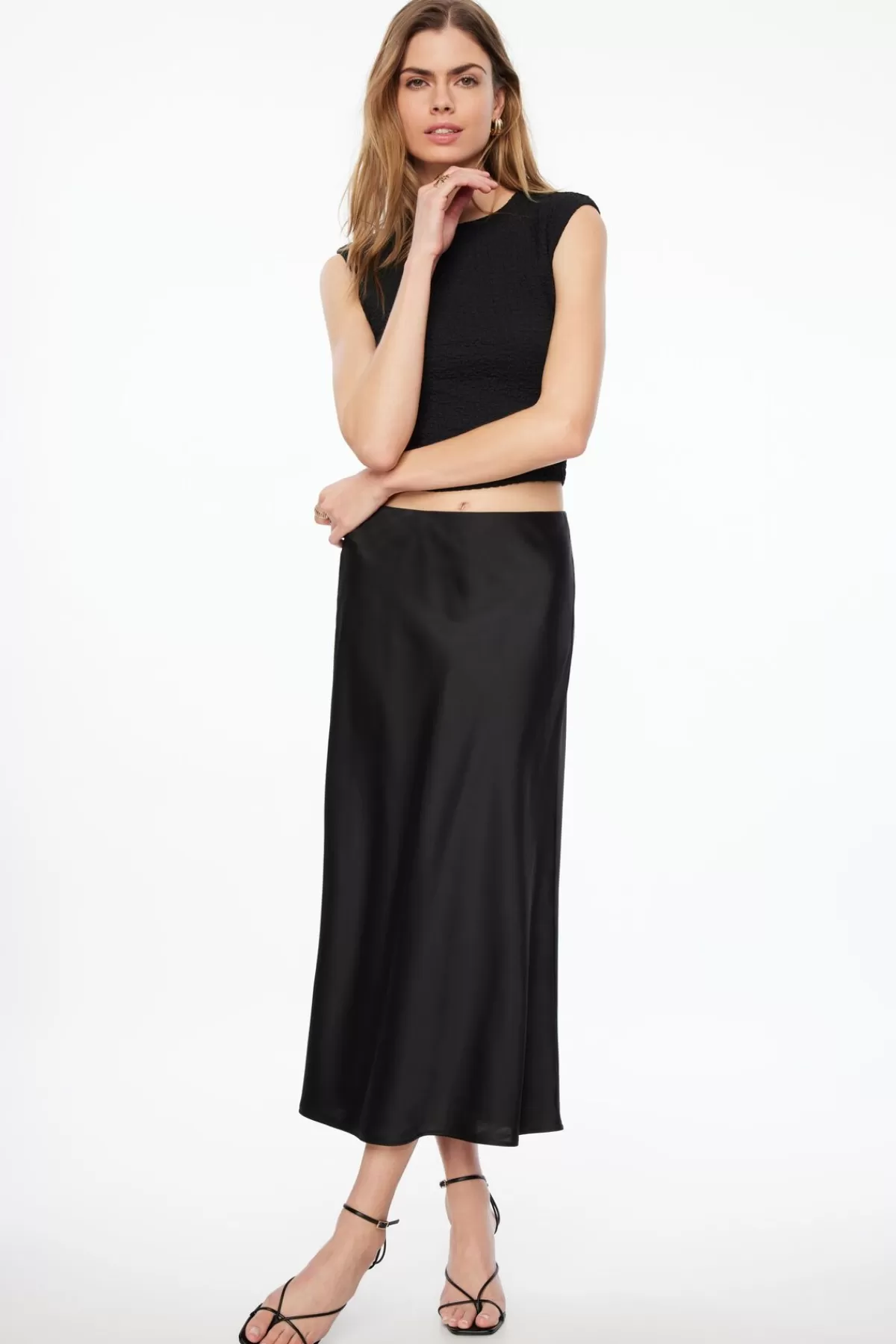 Dynamite Cap Sleeve Popcorn Textured Top Black Outlet