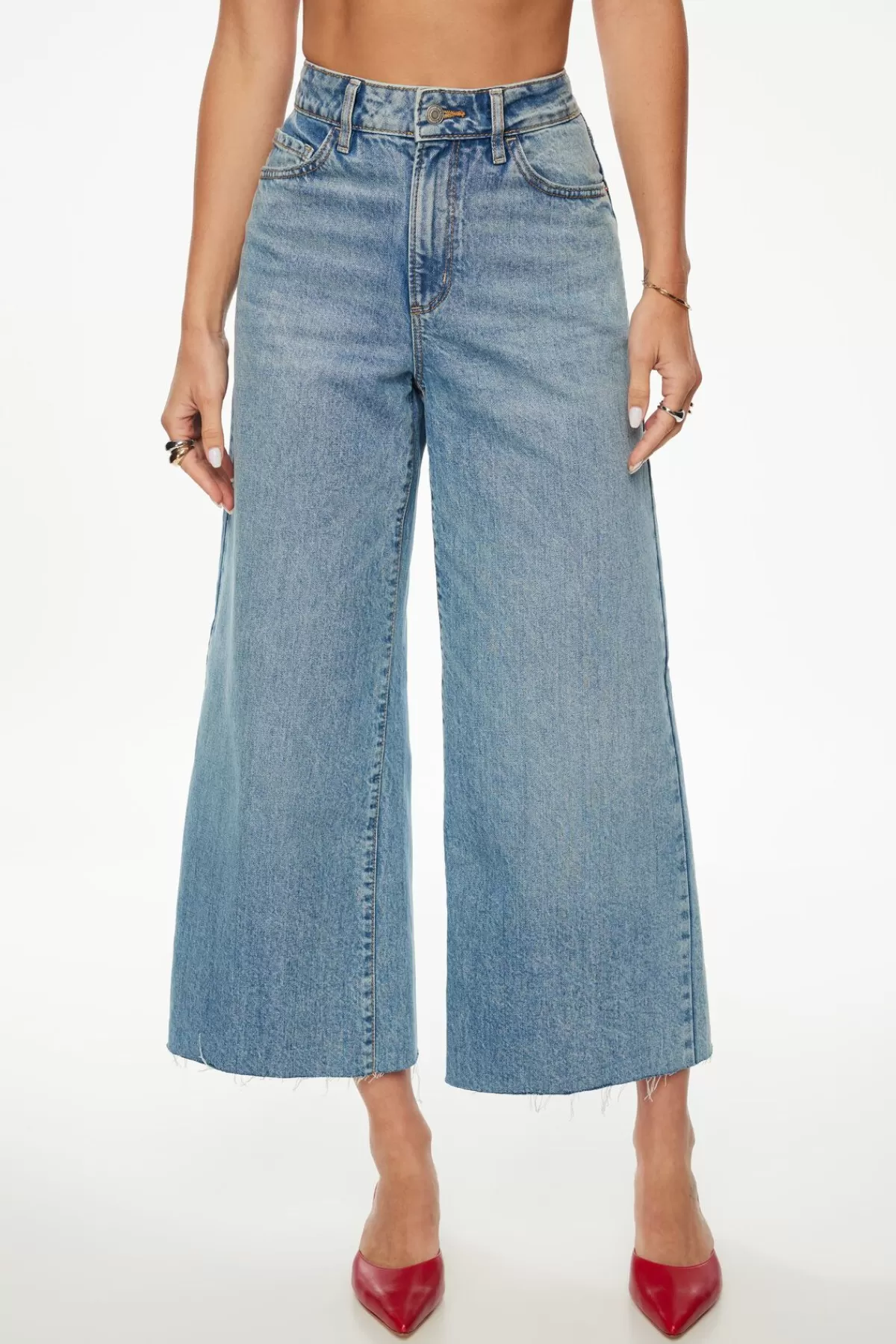 Dynamite Chloe Ultra Wide Leg Crop Jeans Blue Clearance