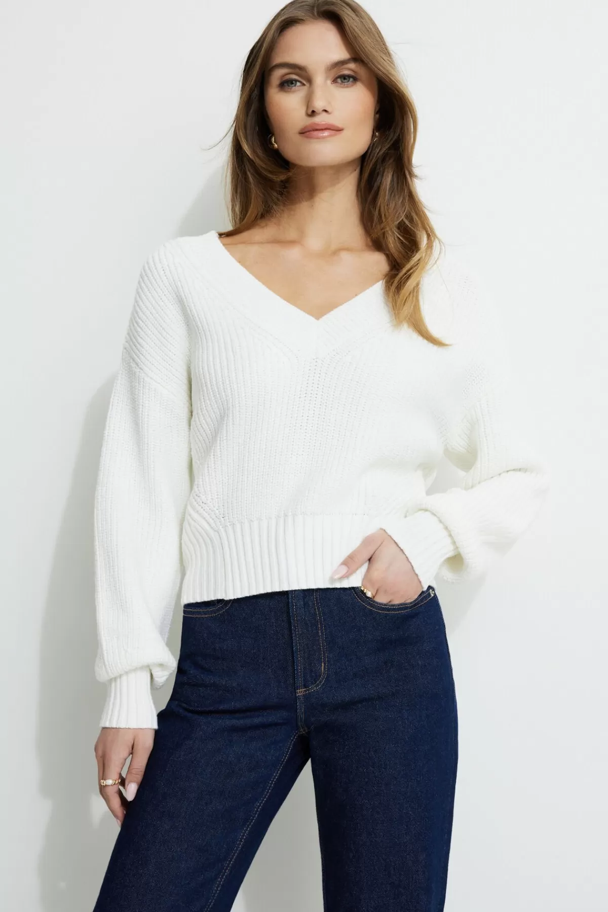 Dynamite Cinched Waist Sweater White New