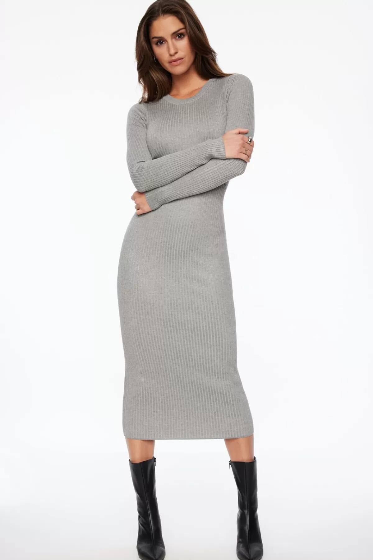 Dynamite Crewneck Ribbed Maxi Dress Gray Cheap