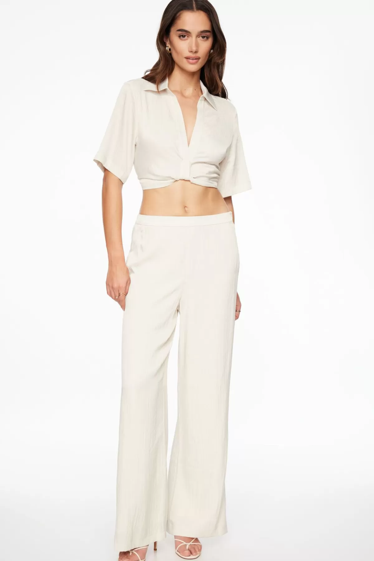 Dynamite Crinkled Wide Leg Pants Beige Hot