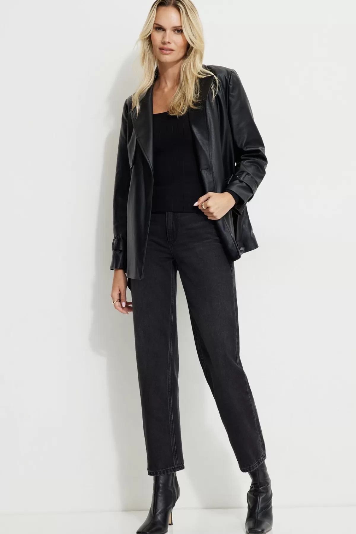 Dynamite Cropped Faux Leather Trench Coat Black Shop