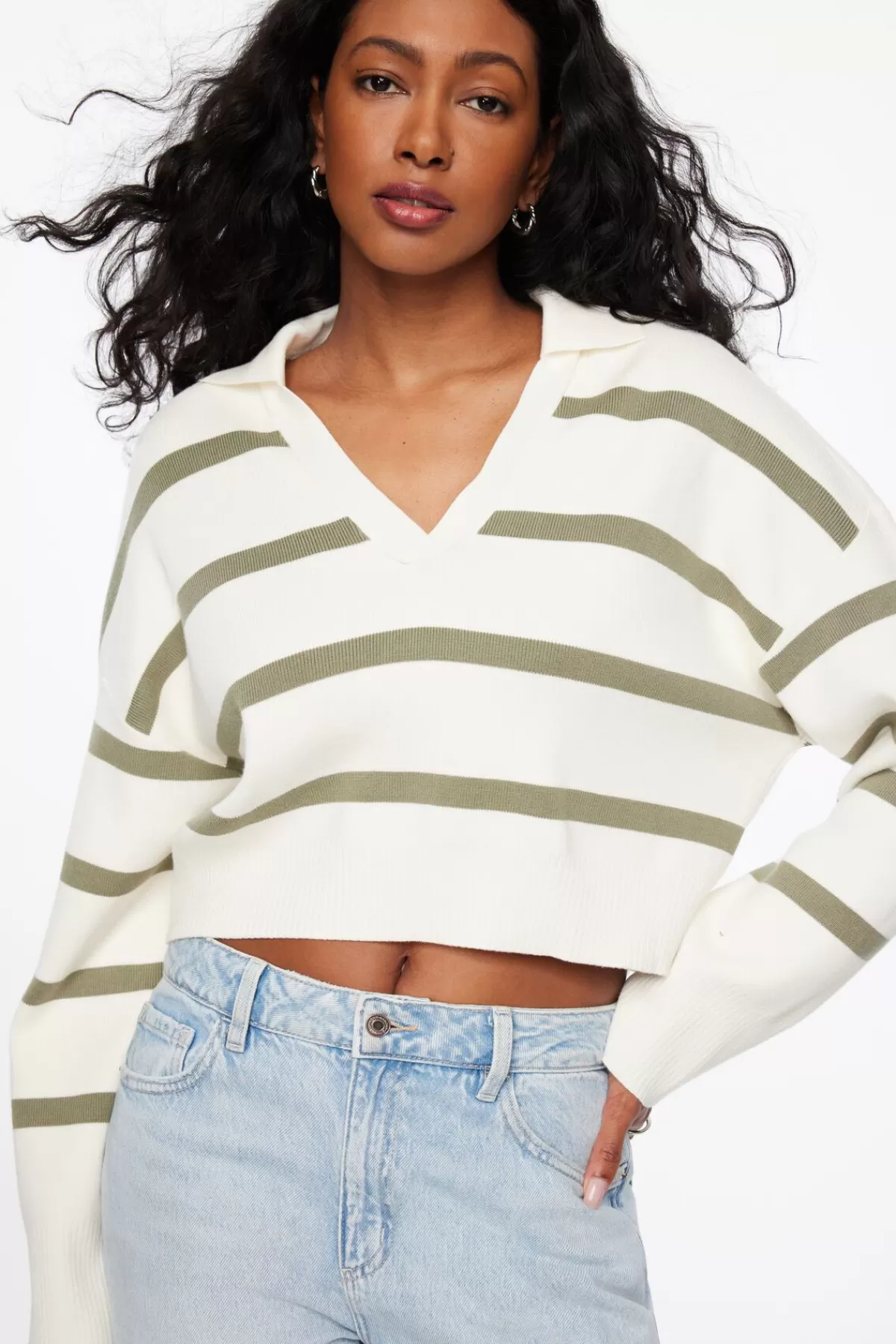 Dynamite Cropped Polo Sweater Green Fashion