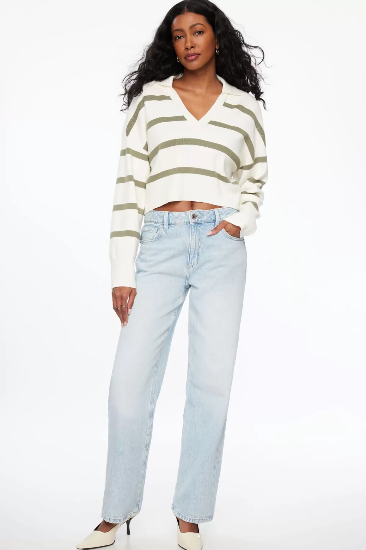 Dynamite Cropped Polo Sweater Green Fashion