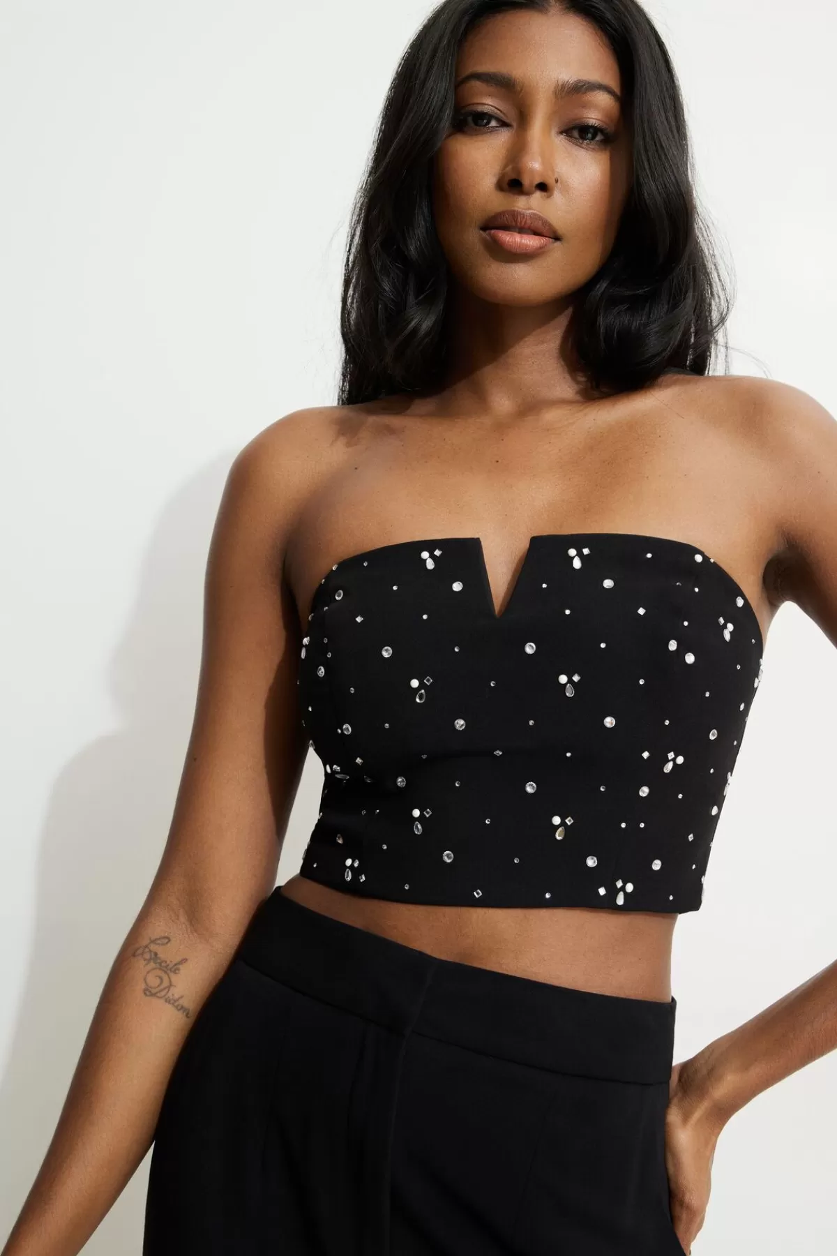 Dynamite Cropped Rhinestone Bustier Top Black Cheap