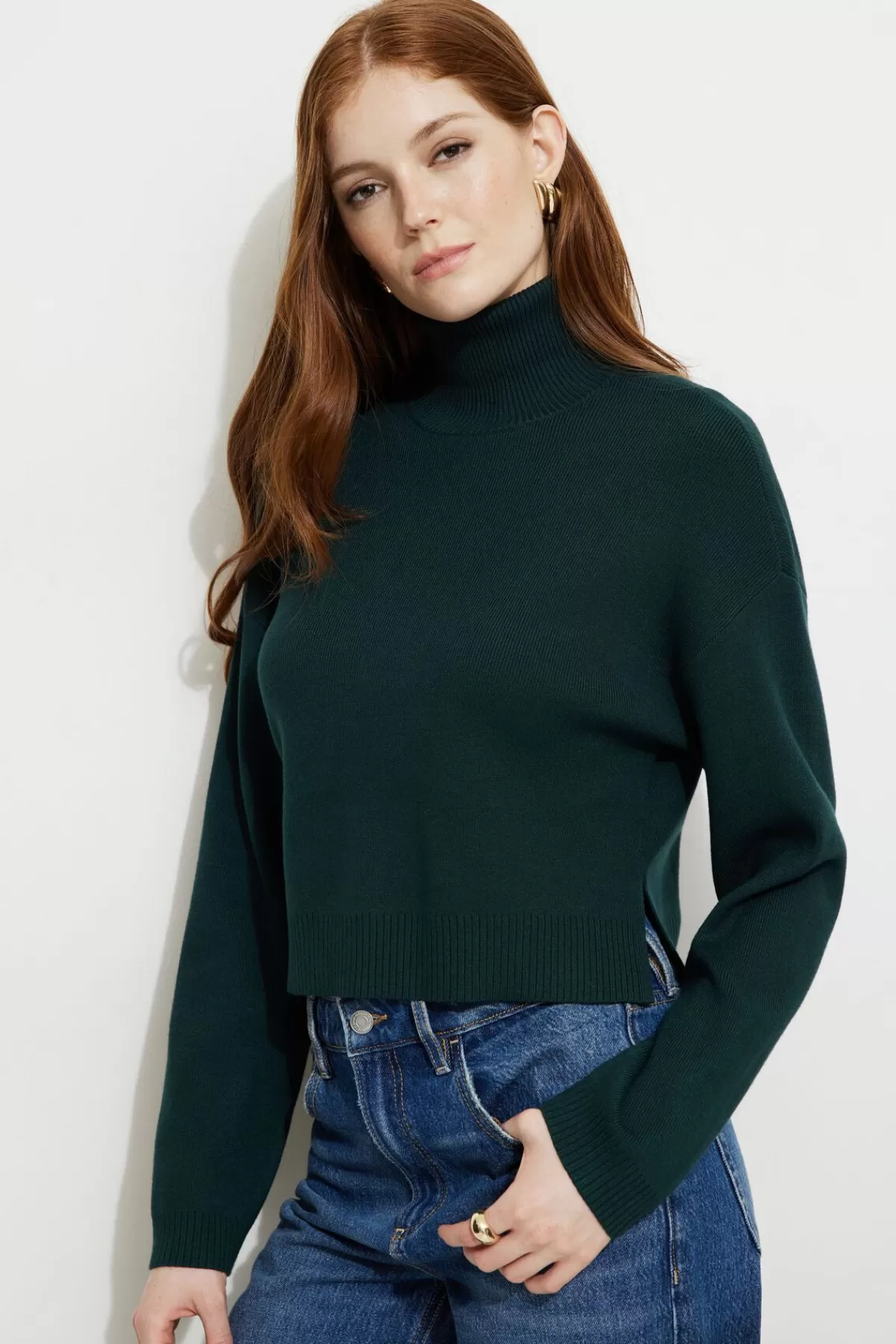 Dynamite Cropped Turtleneck Sweater Green Best