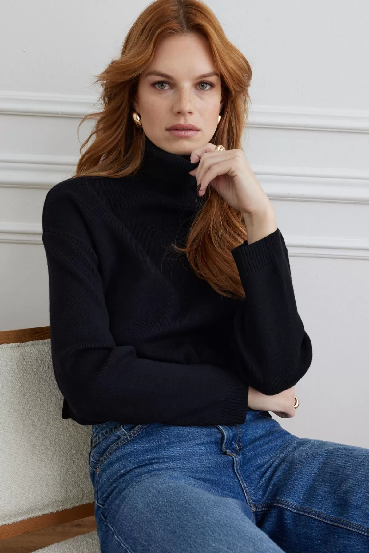 Dynamite Cropped Turtleneck Sweater Black Fashion