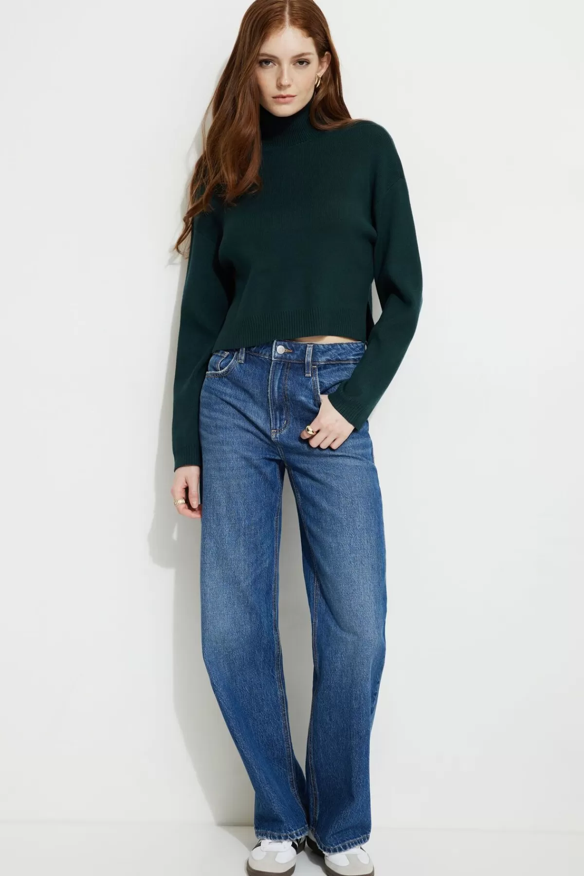 Dynamite Cropped Turtleneck Sweater Green Best