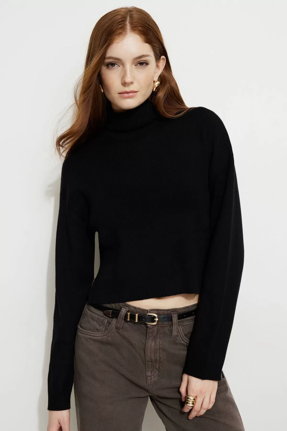 Dynamite Cropped Turtleneck Sweater Black Fashion