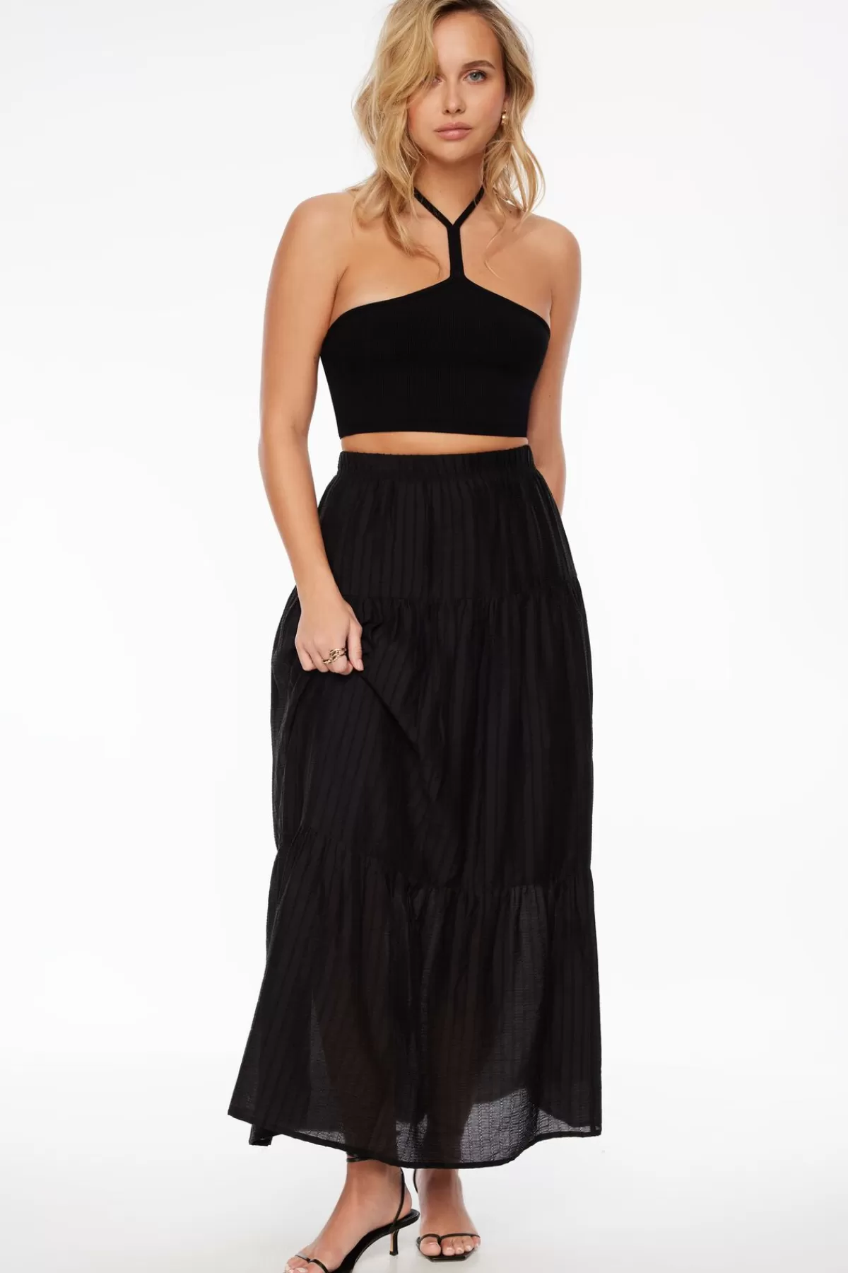 Dynamite Daisy Tiered Maxi Skirt Black Online