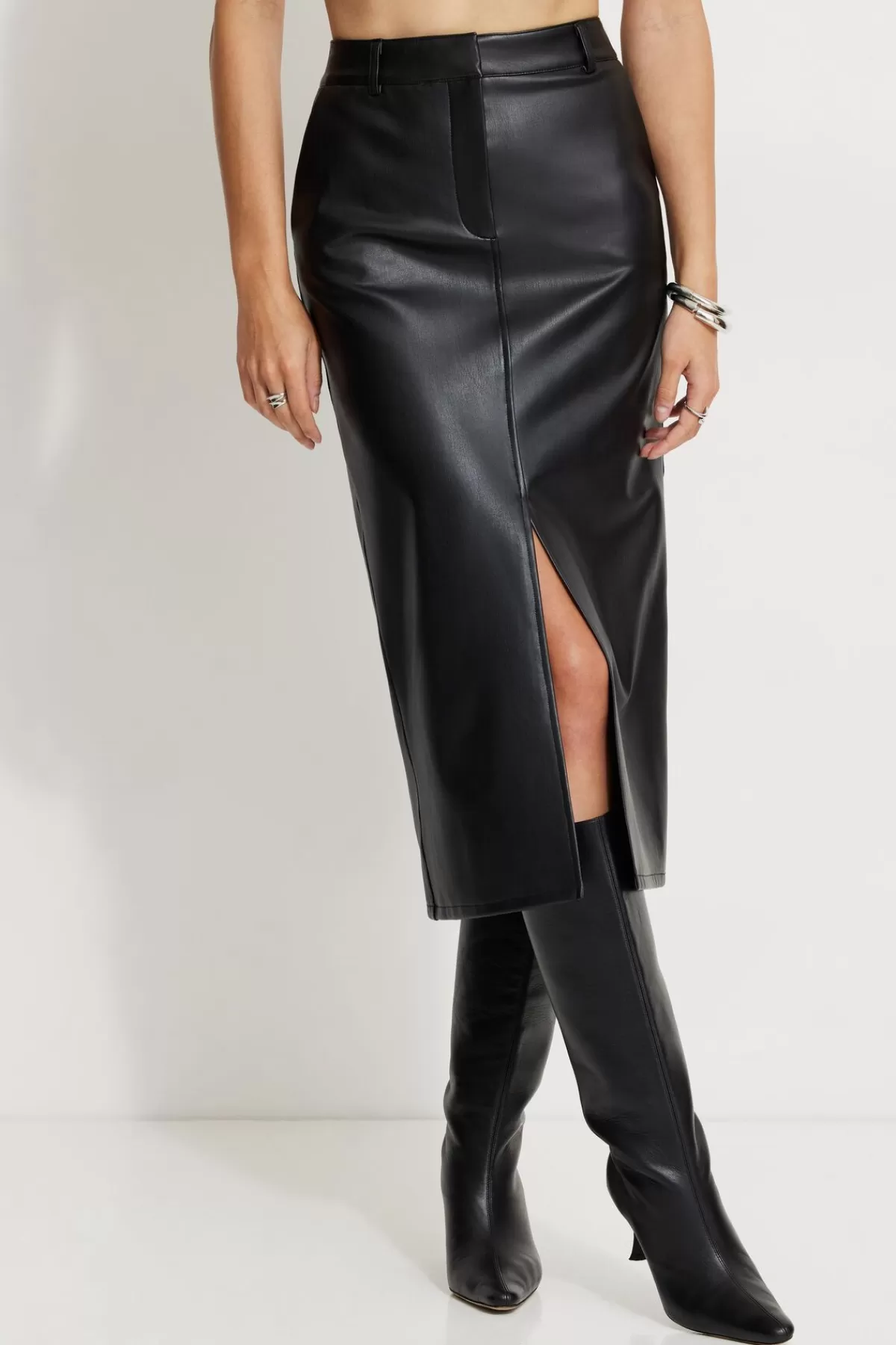 Dynamite Danbi Faux Leather Midi Skirt Black Best