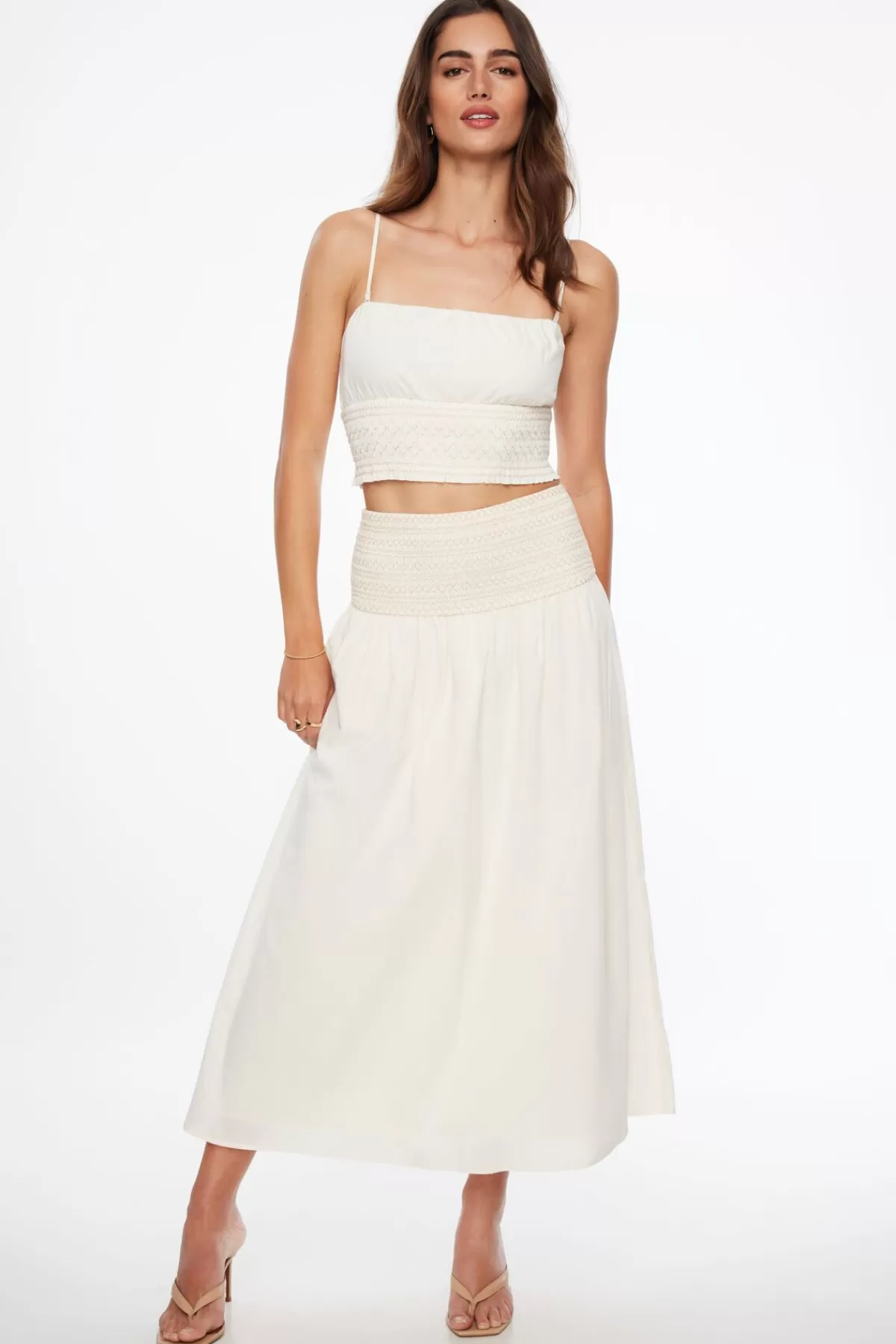 Dynamite Drop Waist Smocked Maxi Skirt White Best