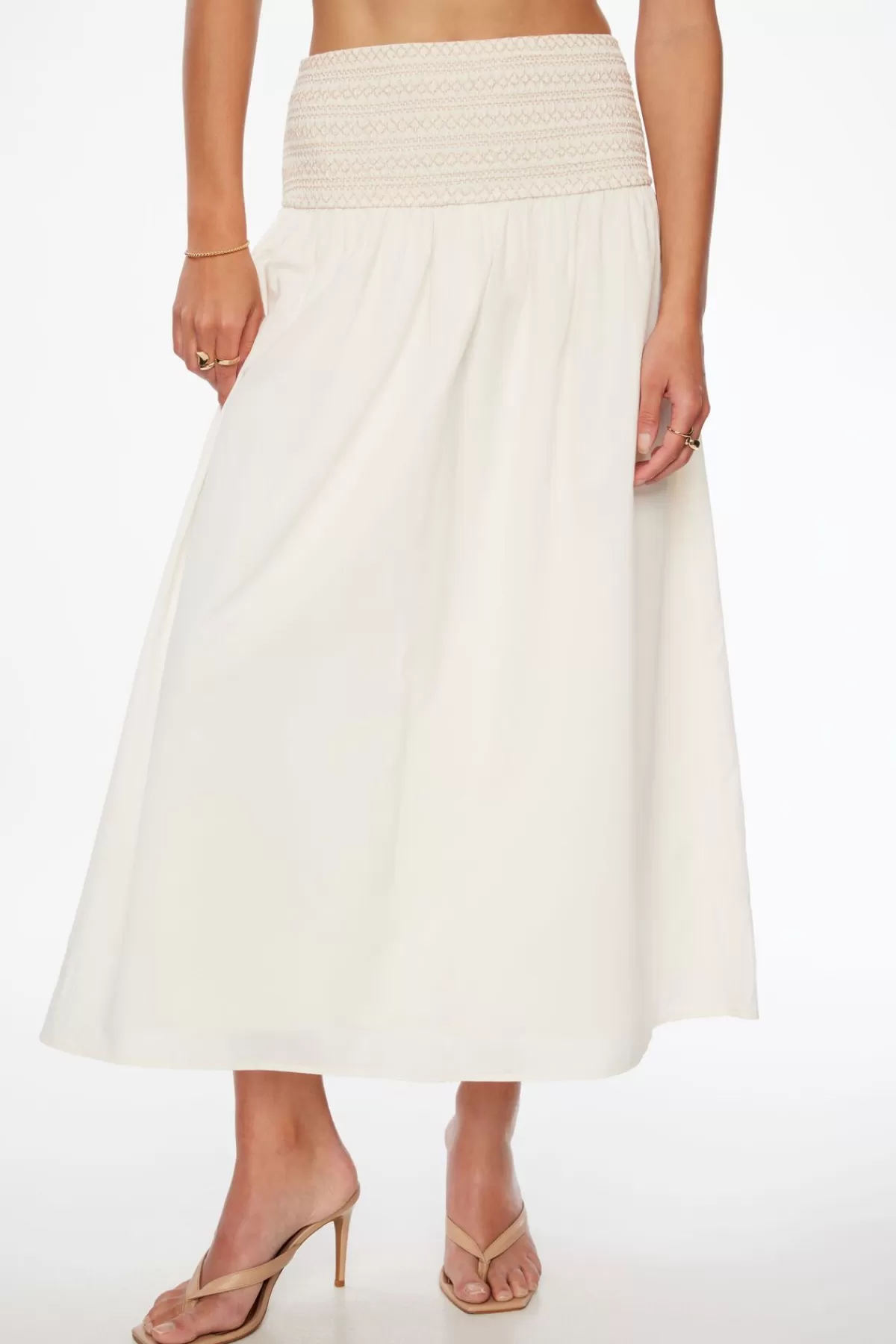 Dynamite Drop Waist Smocked Maxi Skirt White Best