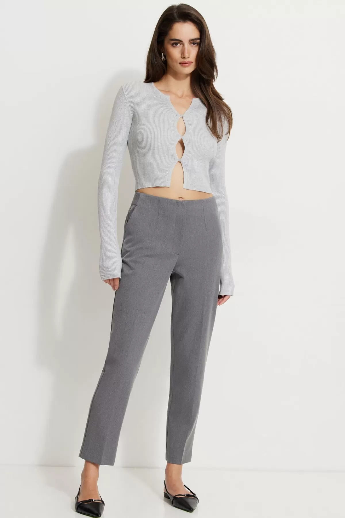 Dynamite Emily Tailored Slim Ankle Pants Gray Cheap