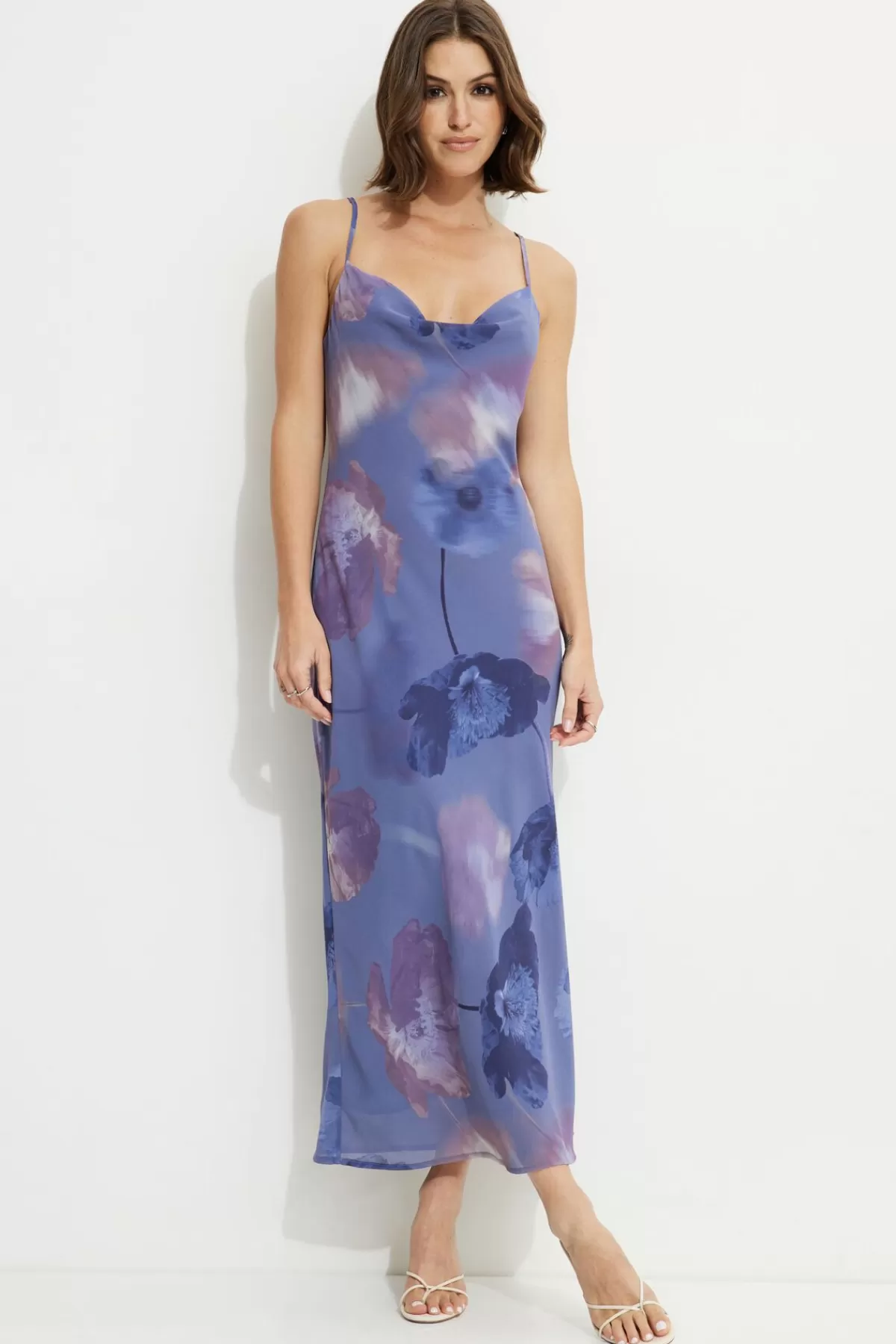 Dynamite Estera Cowl Neck Maxi Slip Dress Blue Online