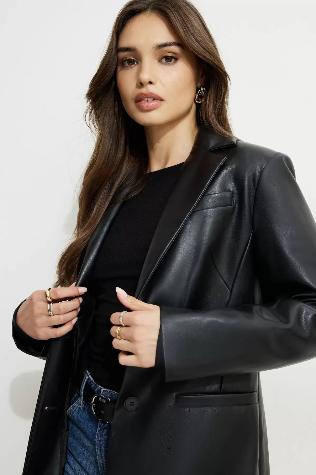 Dynamite Faux Leather Blazer Coat Black Cheap