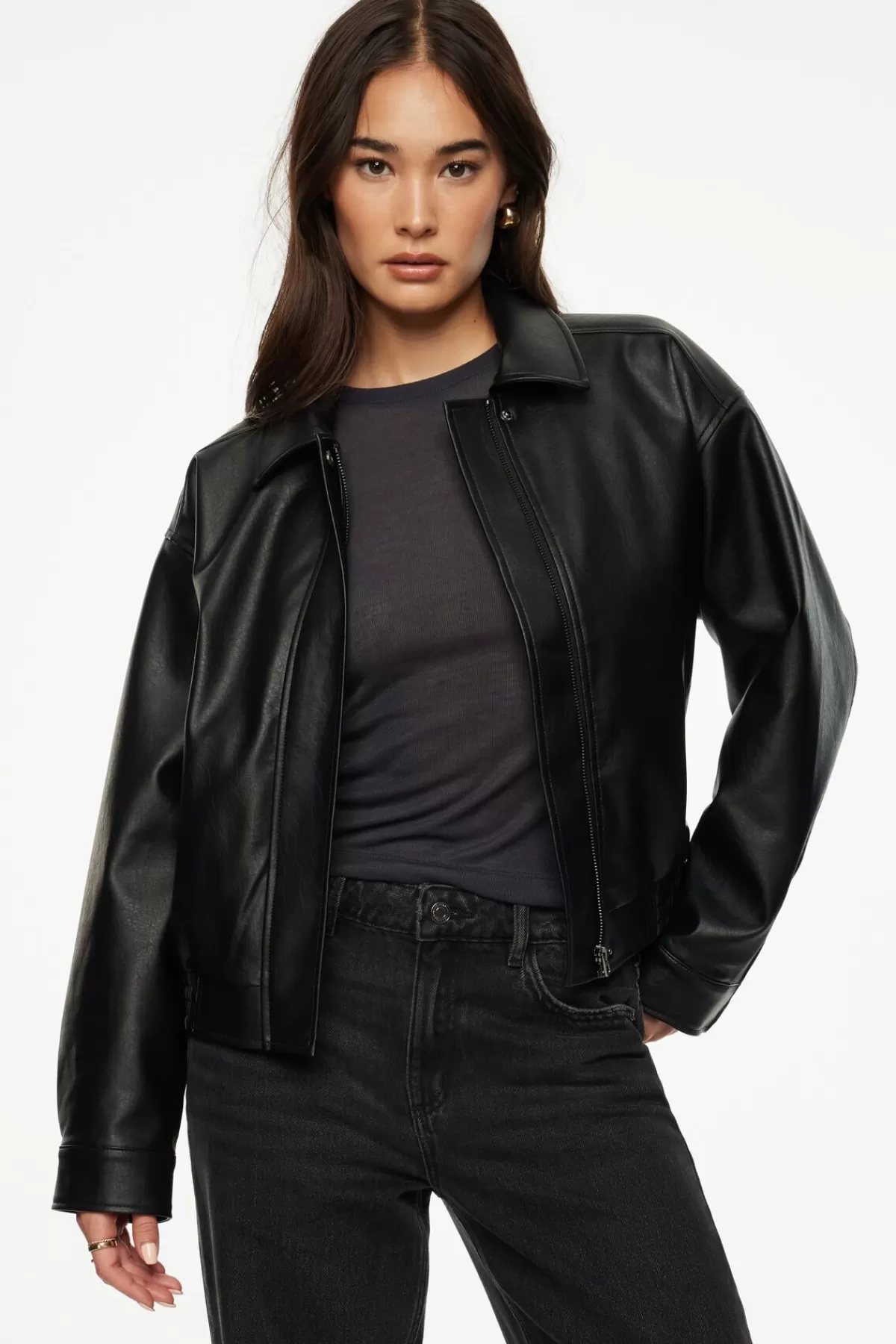 Dynamite Faux Leather Bomber Jacket Black Store