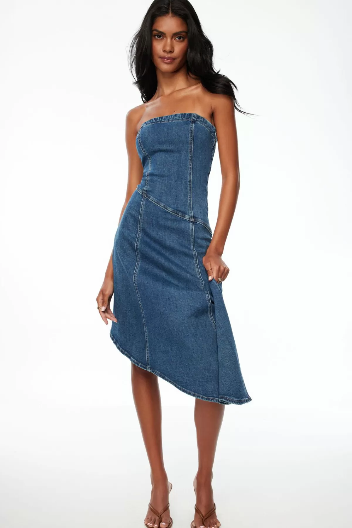 Dynamite Flare Denim Midi Tube Dress Blue Best