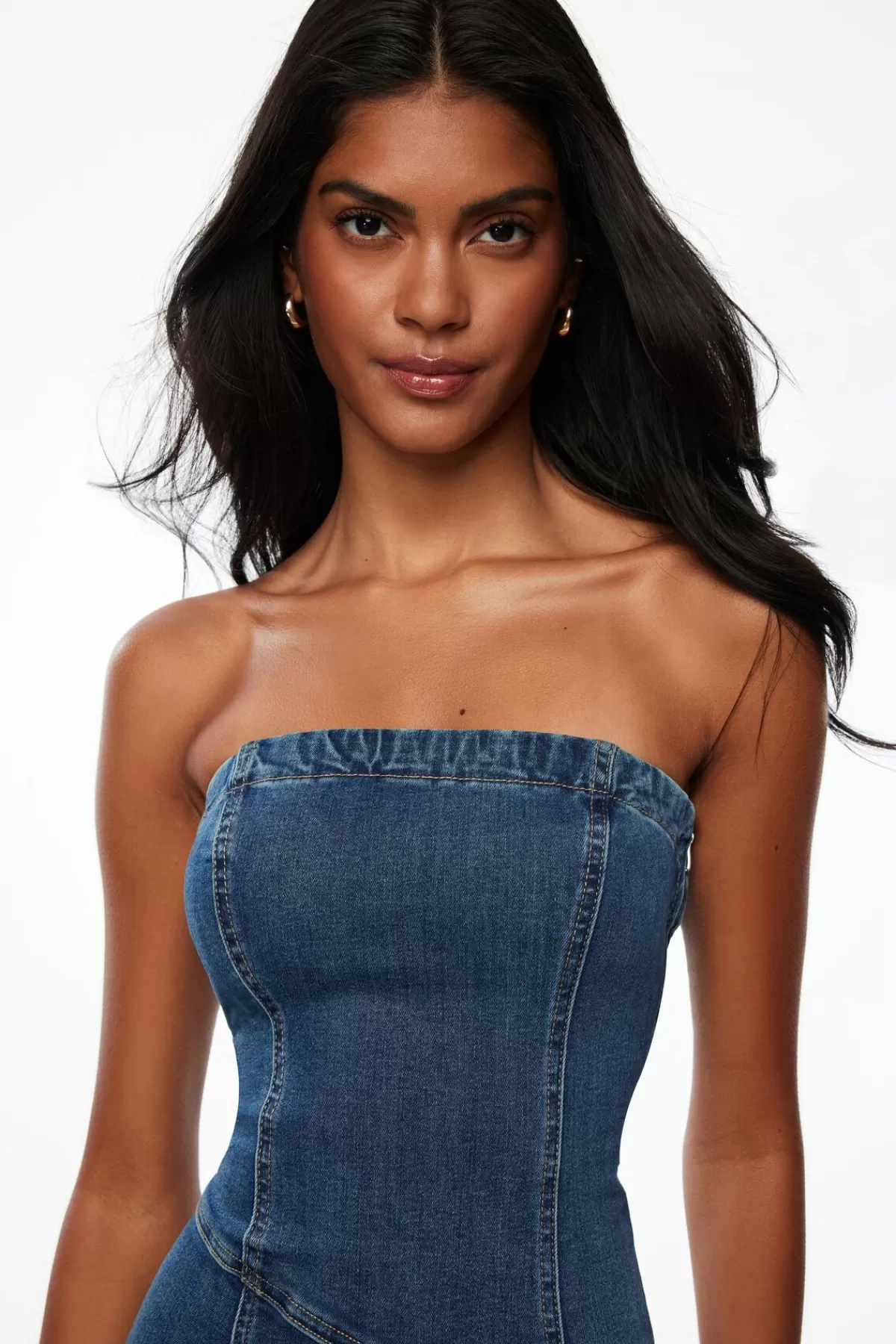 Dynamite Flare Denim Midi Tube Dress Blue Best