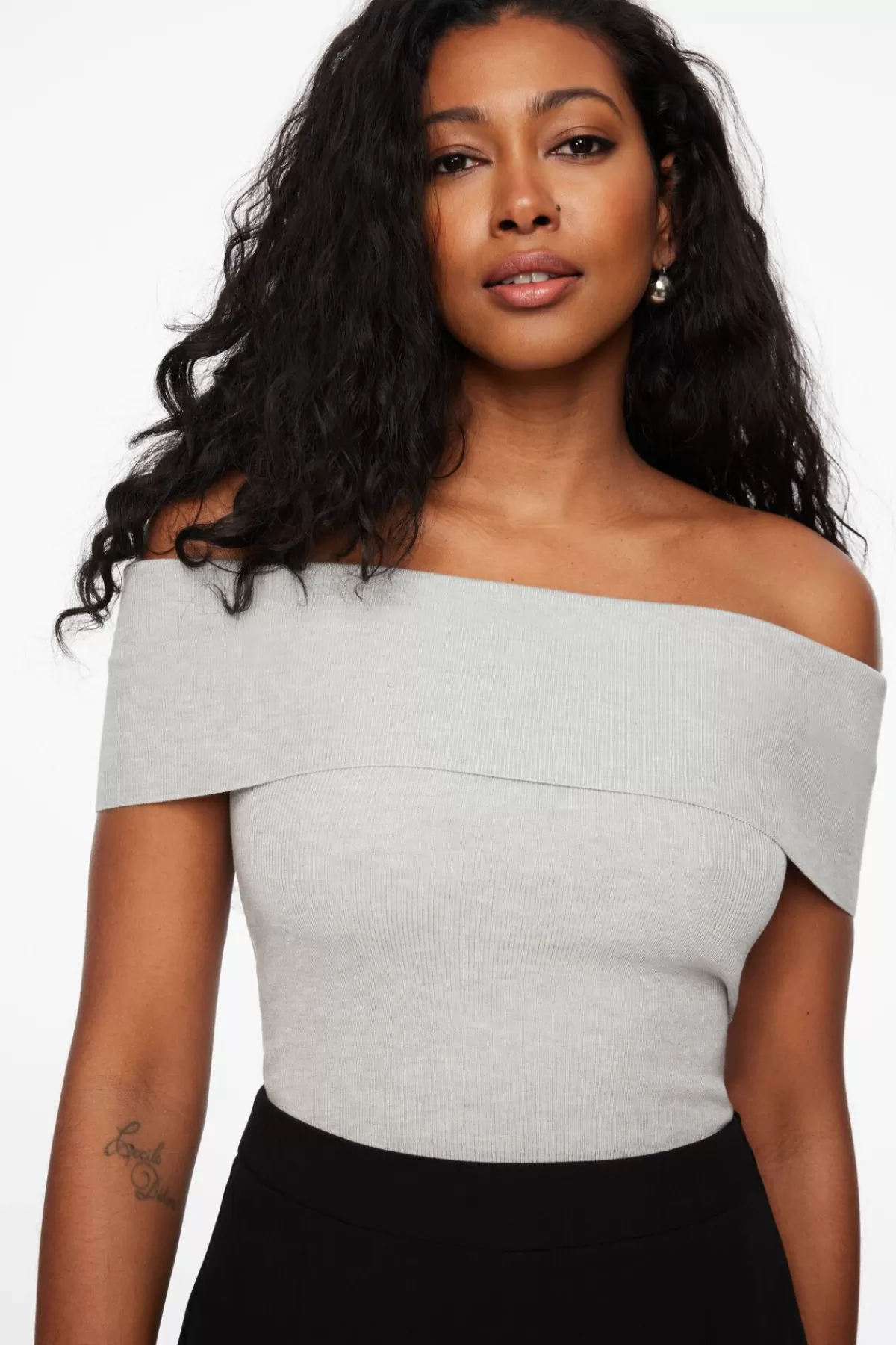 Dynamite Fold Over Off Shoulder Top Gray Clearance