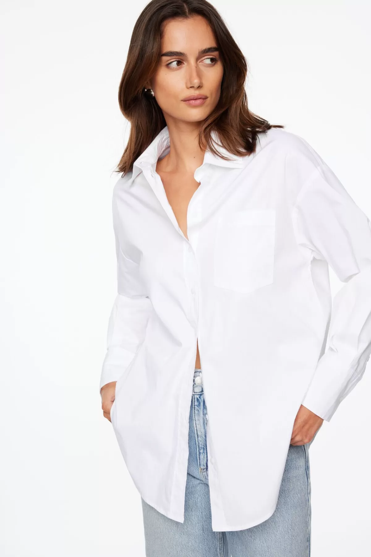 Dynamite Frida Oversized Poplin Button Up Shirt White Fashion