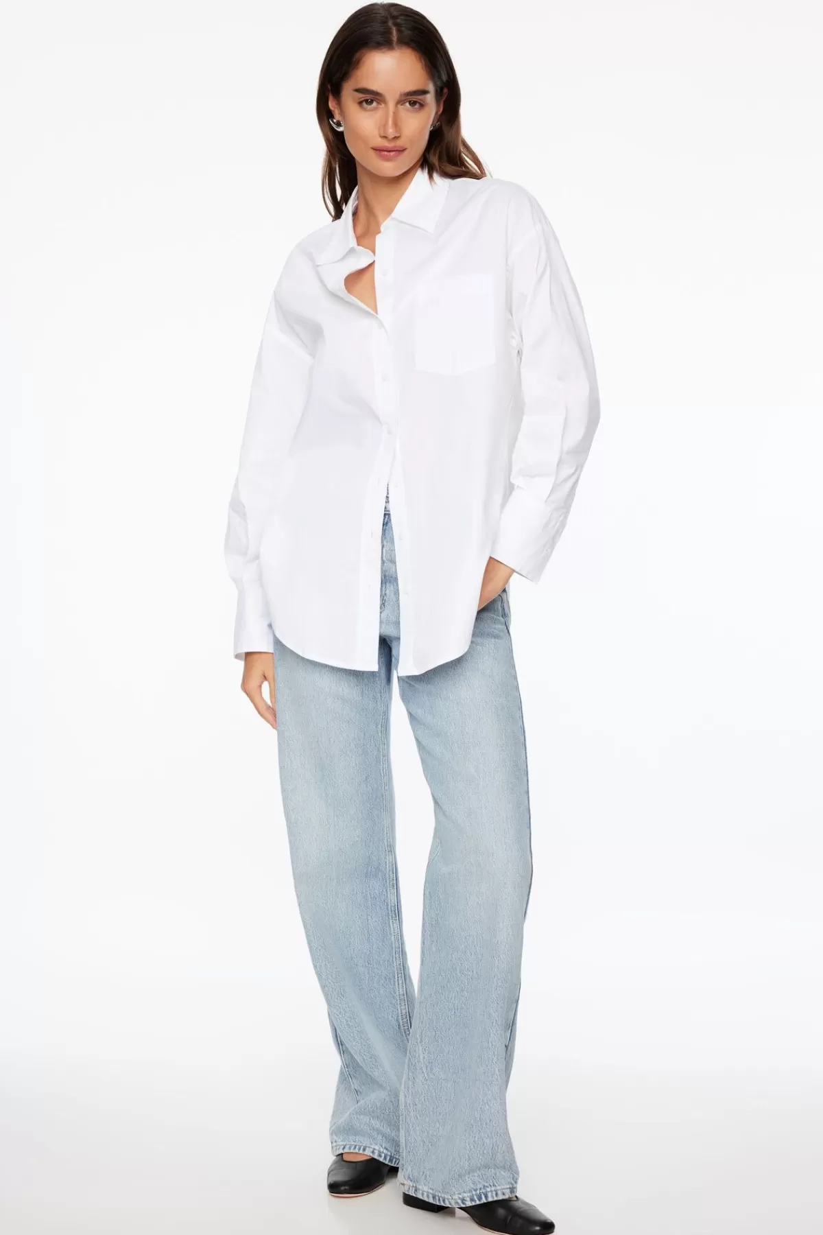 Dynamite Frida Oversized Poplin Button Up Shirt White Fashion