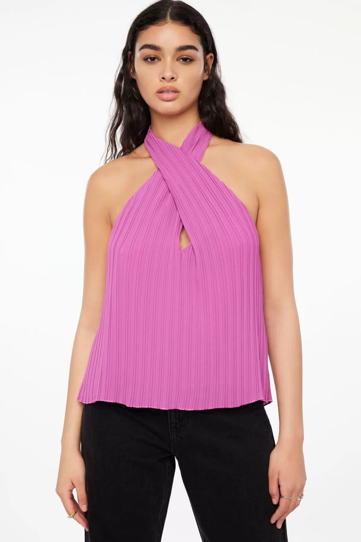 Dynamite Halter Pleated Top Purple New