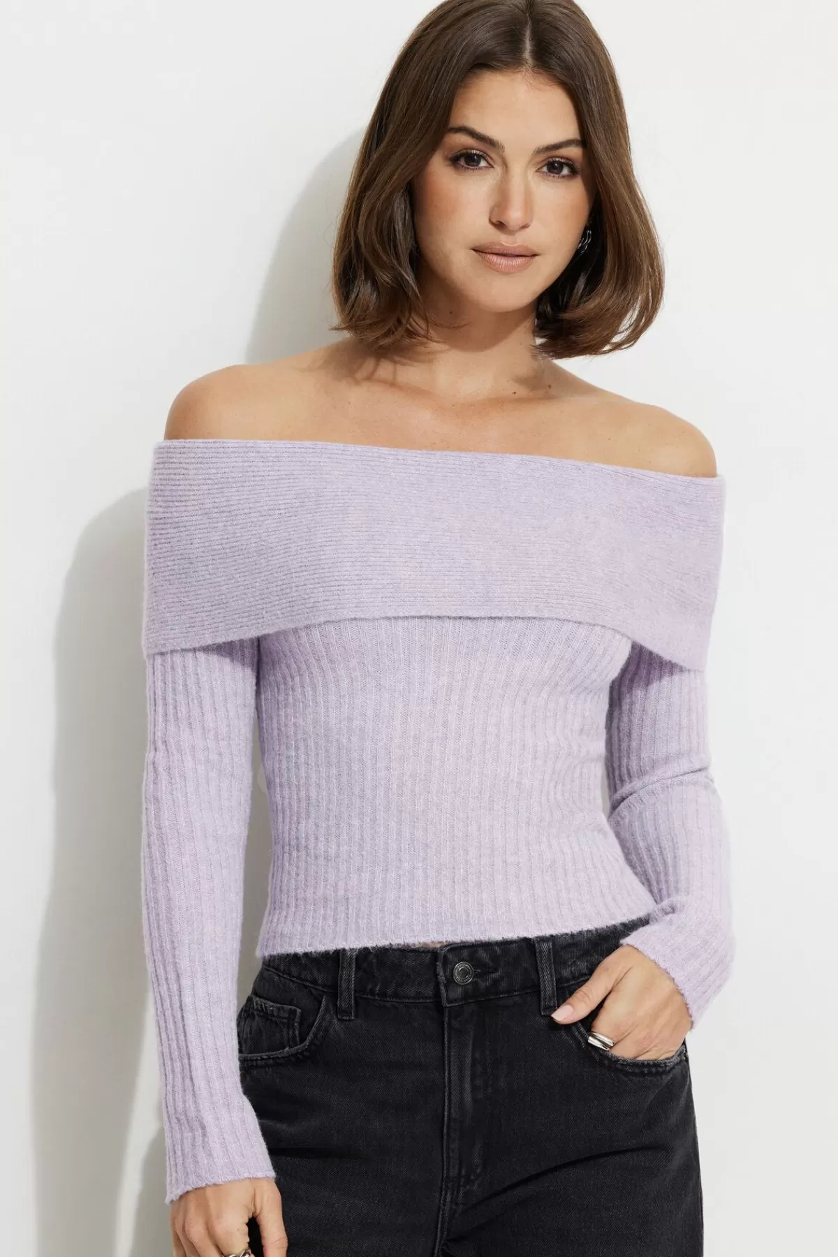 Dynamite Heavenlyarn™ Laura Off Shoulder Sweater Purple Cheap