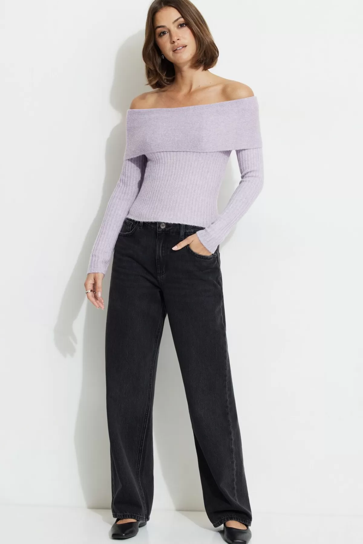 Dynamite Heavenlyarn™ Laura Off Shoulder Sweater Purple Cheap