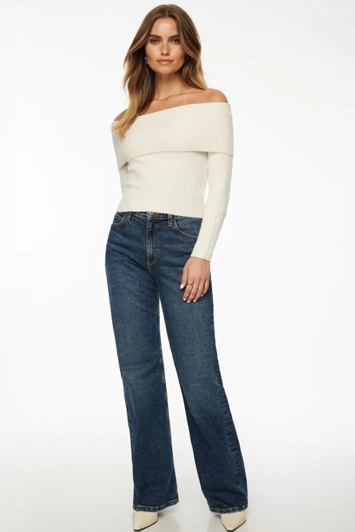 Dynamite Heavenlyarn™ Laura Off Shoulder Sweater White Shop